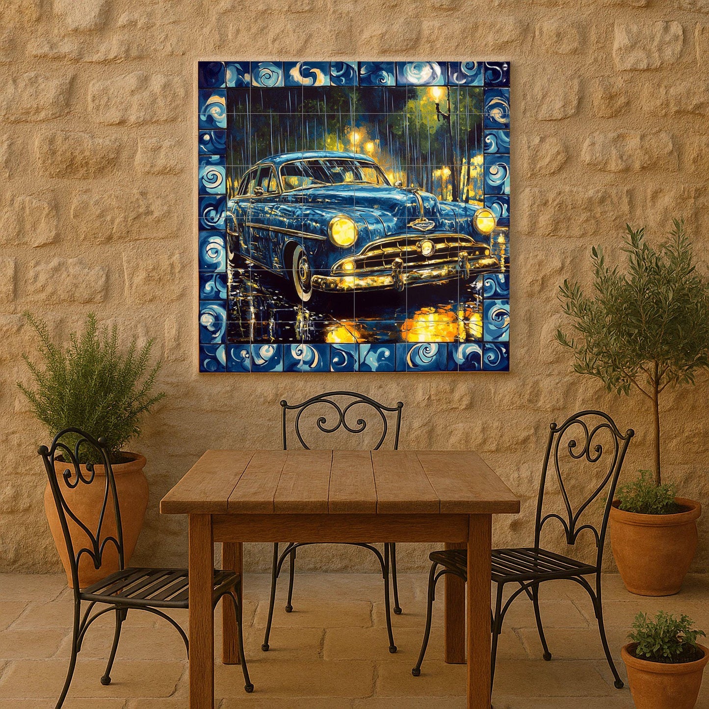Fresque en Carrelage Coche Classique — Fresque à Motifs Décoratifs