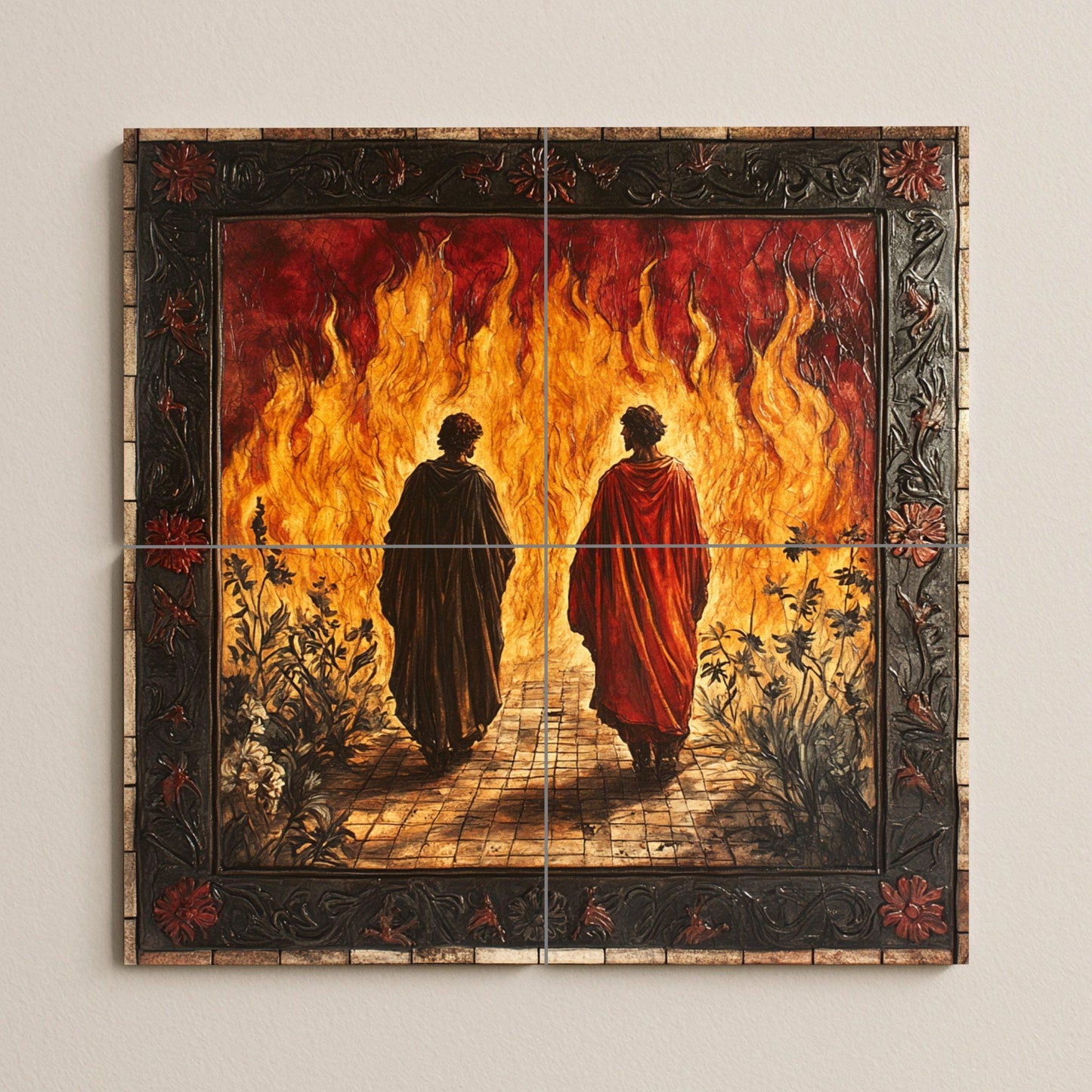 Murale in Piastrelle Infierno di Dante e Virgilio — Fiori e Paesaggi