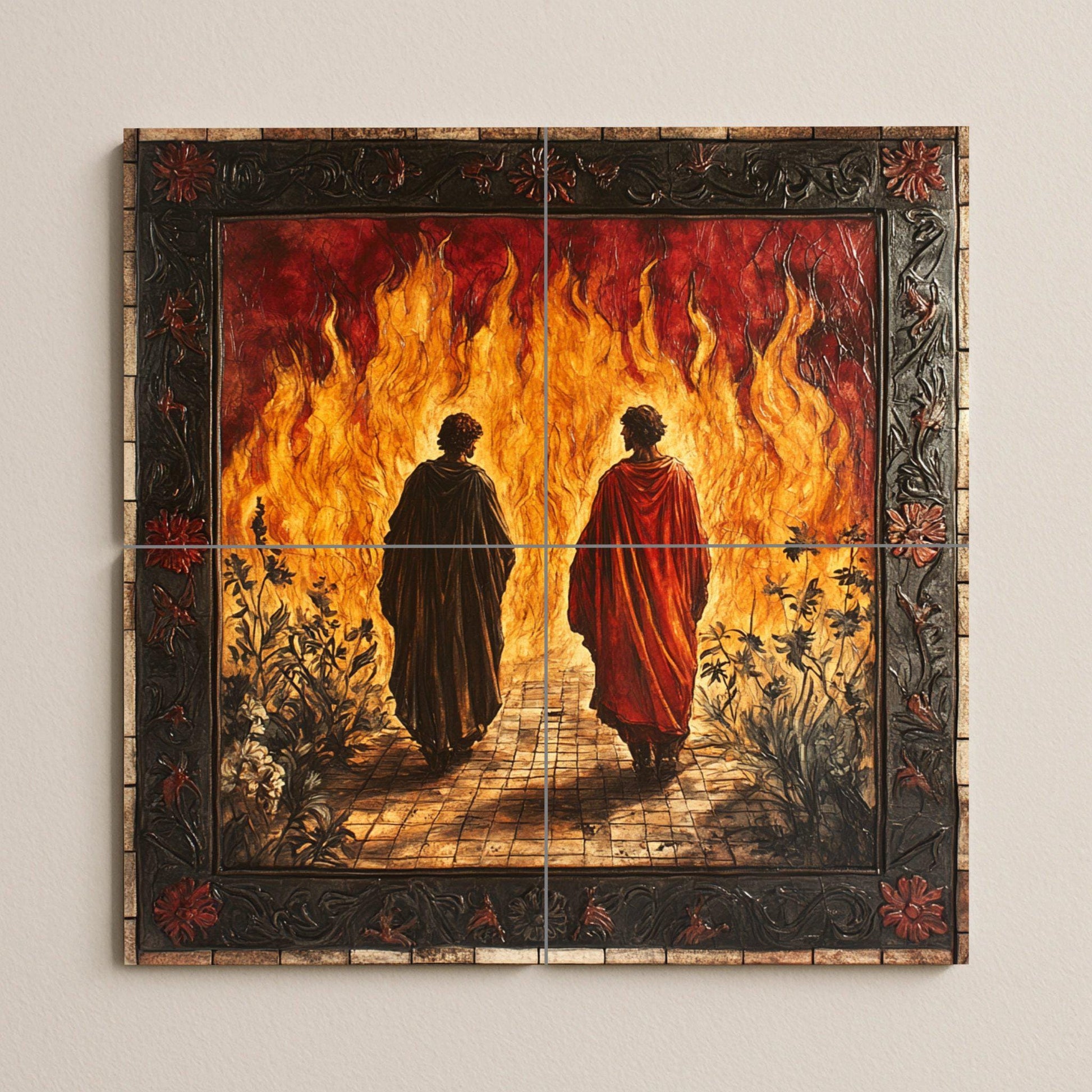 Murale in Piastrelle Infierno di Dante e Virgilio — Fiori e Paesaggi