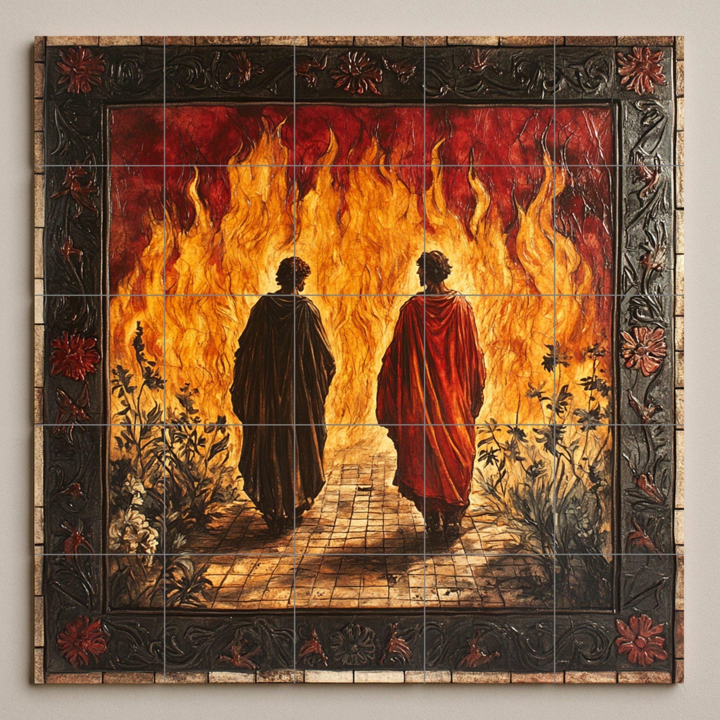 Murale in Piastrelle Infierno di Dante e Virgilio — Fiori e Paesaggi