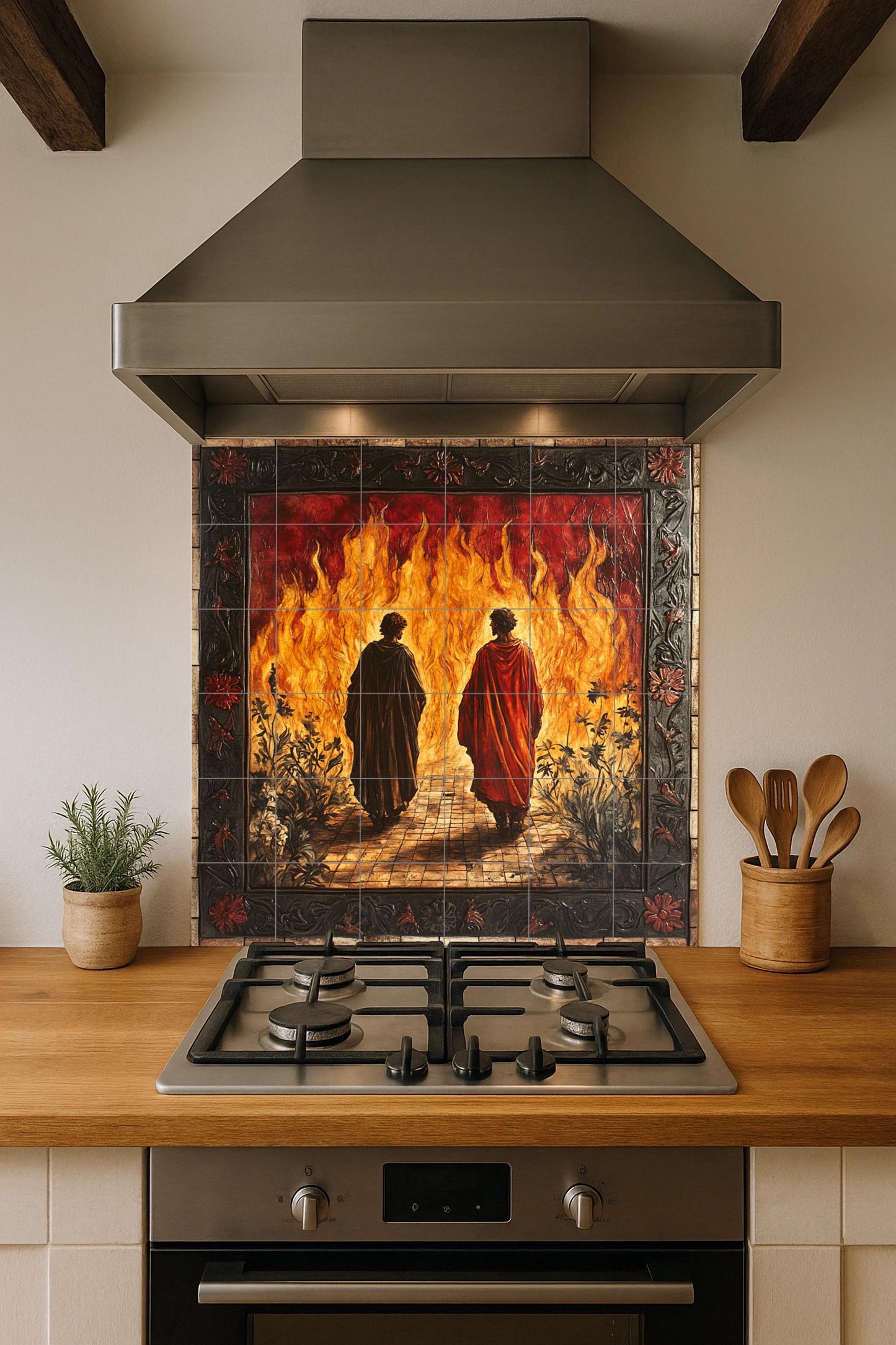 Murale in Piastrelle Infierno di Dante e Virgilio — Fiori e Paesaggi