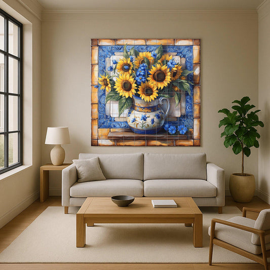 Mural cerámico de girasoles