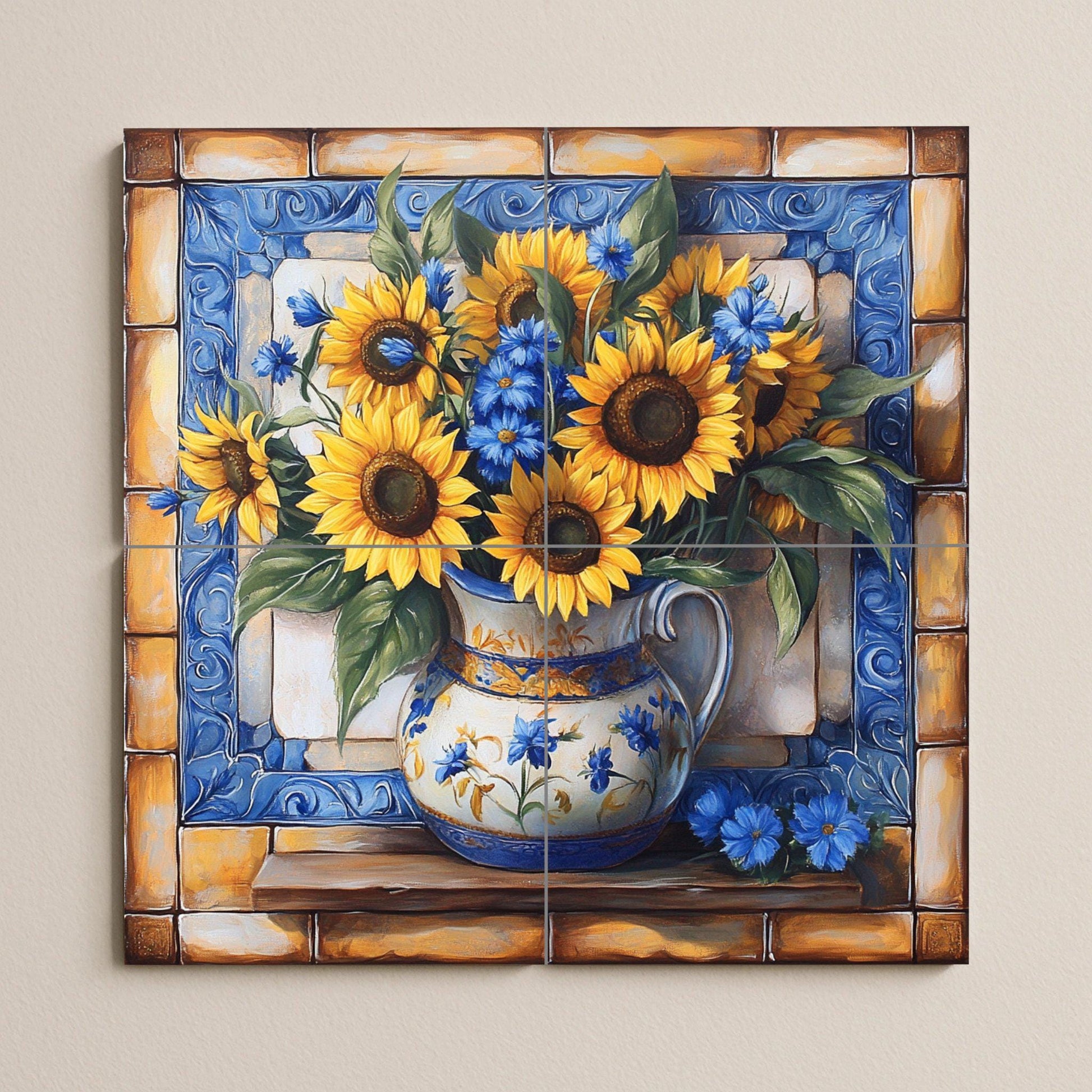 Fresque en Carrelage Tournesols — Décor Jardin et Nature