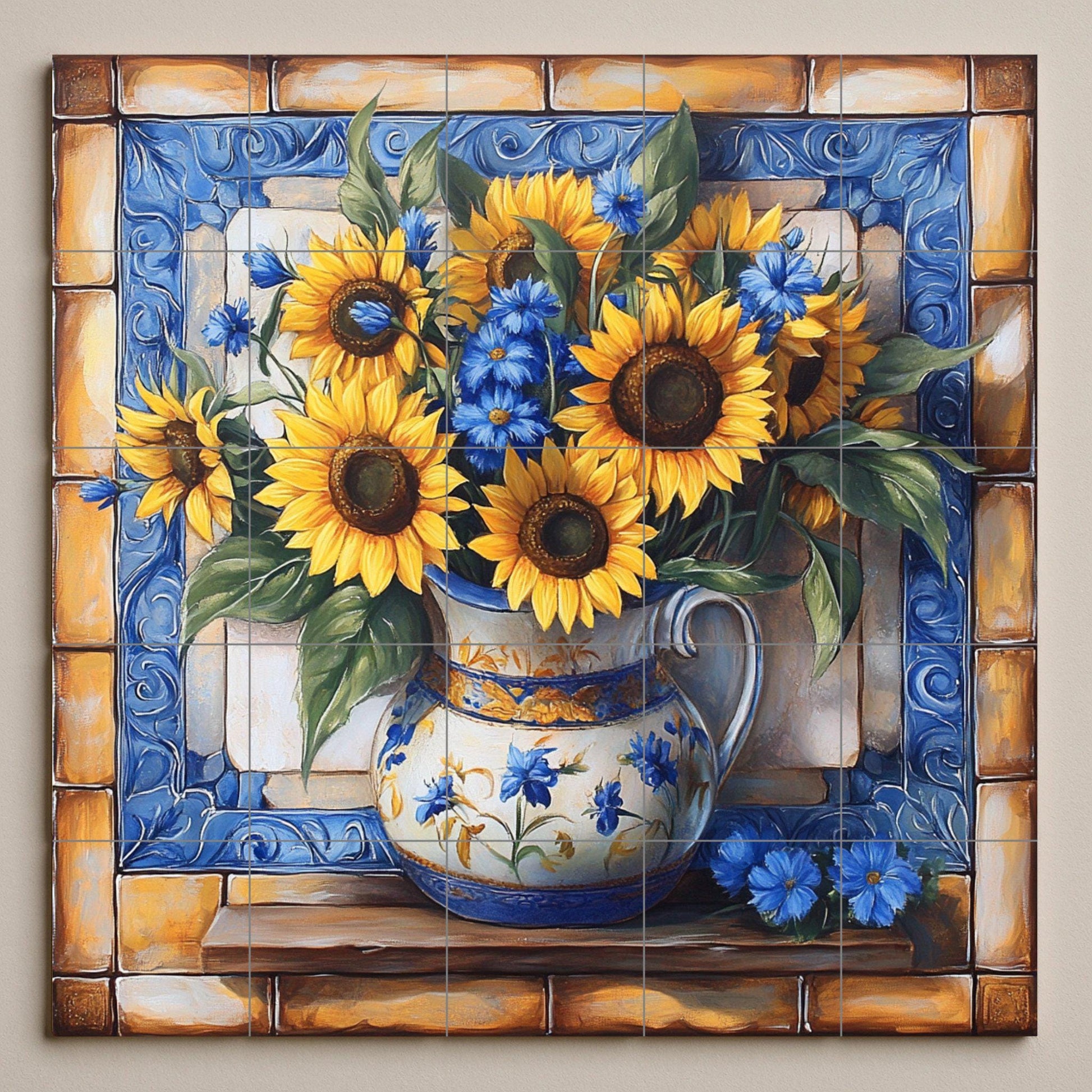 Fresque en Carrelage Tournesols — Décor Jardin et Nature