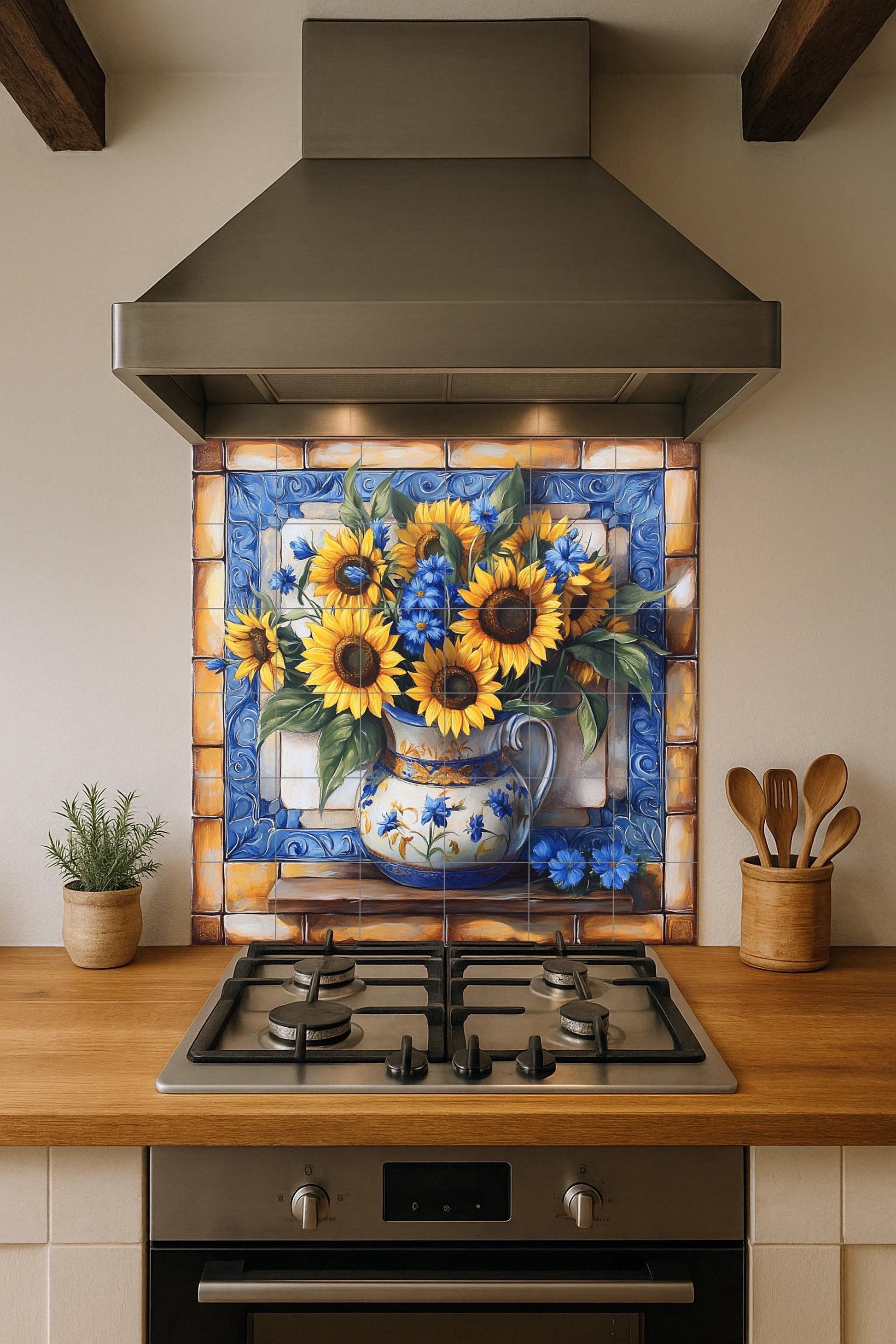 Fresque en Carrelage Tournesols — Décor Jardin et Nature