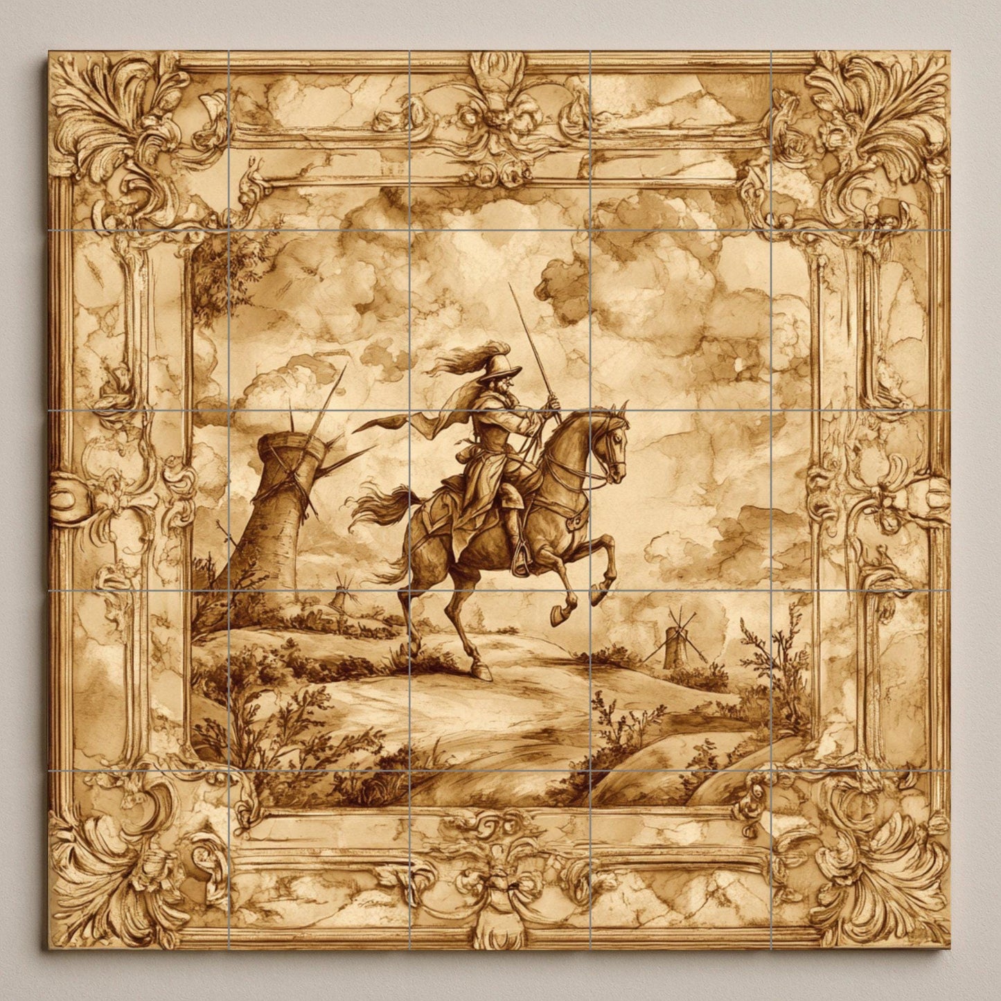 Mural cerámico sepia de Don Quijote