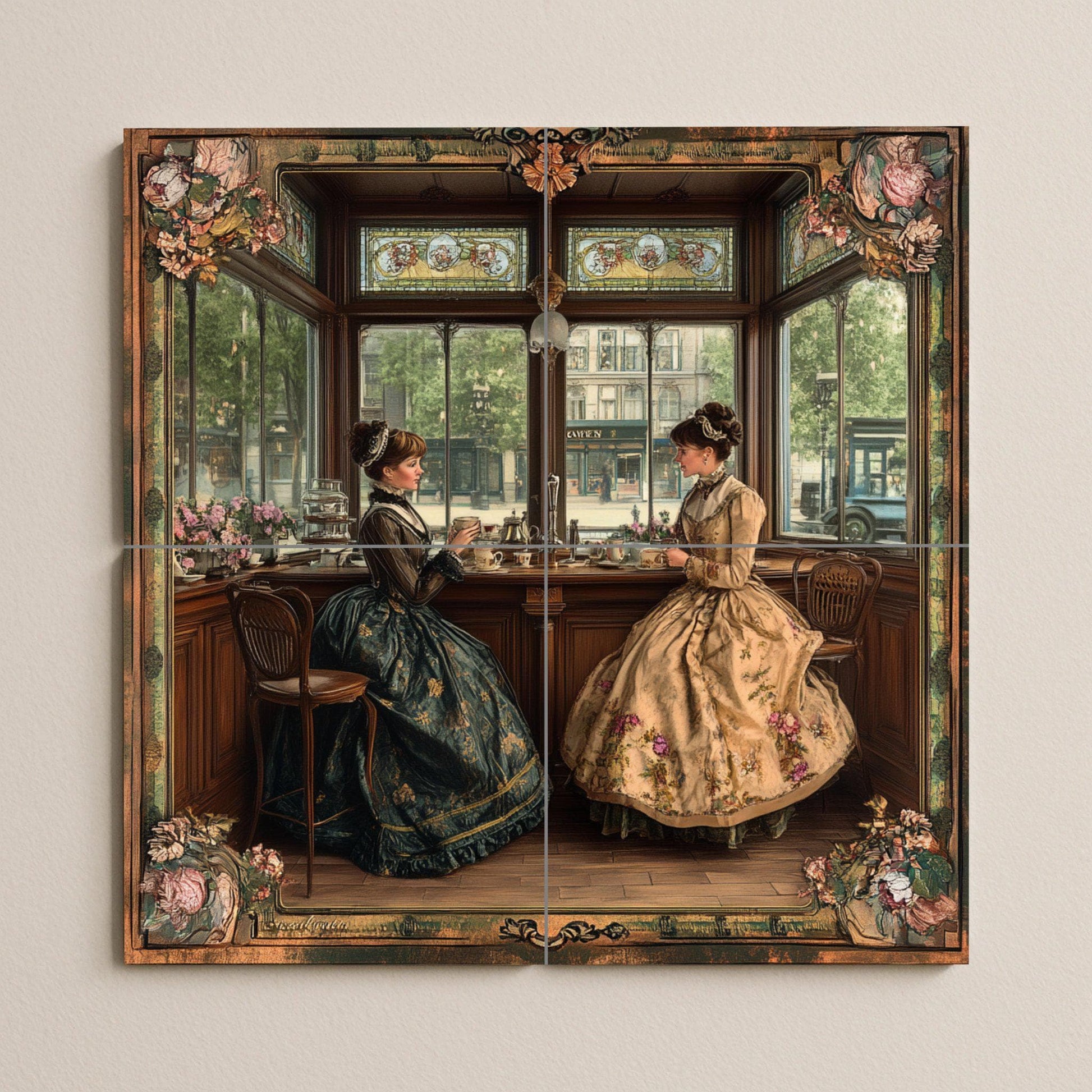 Salón de té inglés victoriano — Flowers & Landscape Art · Tile Wall Art