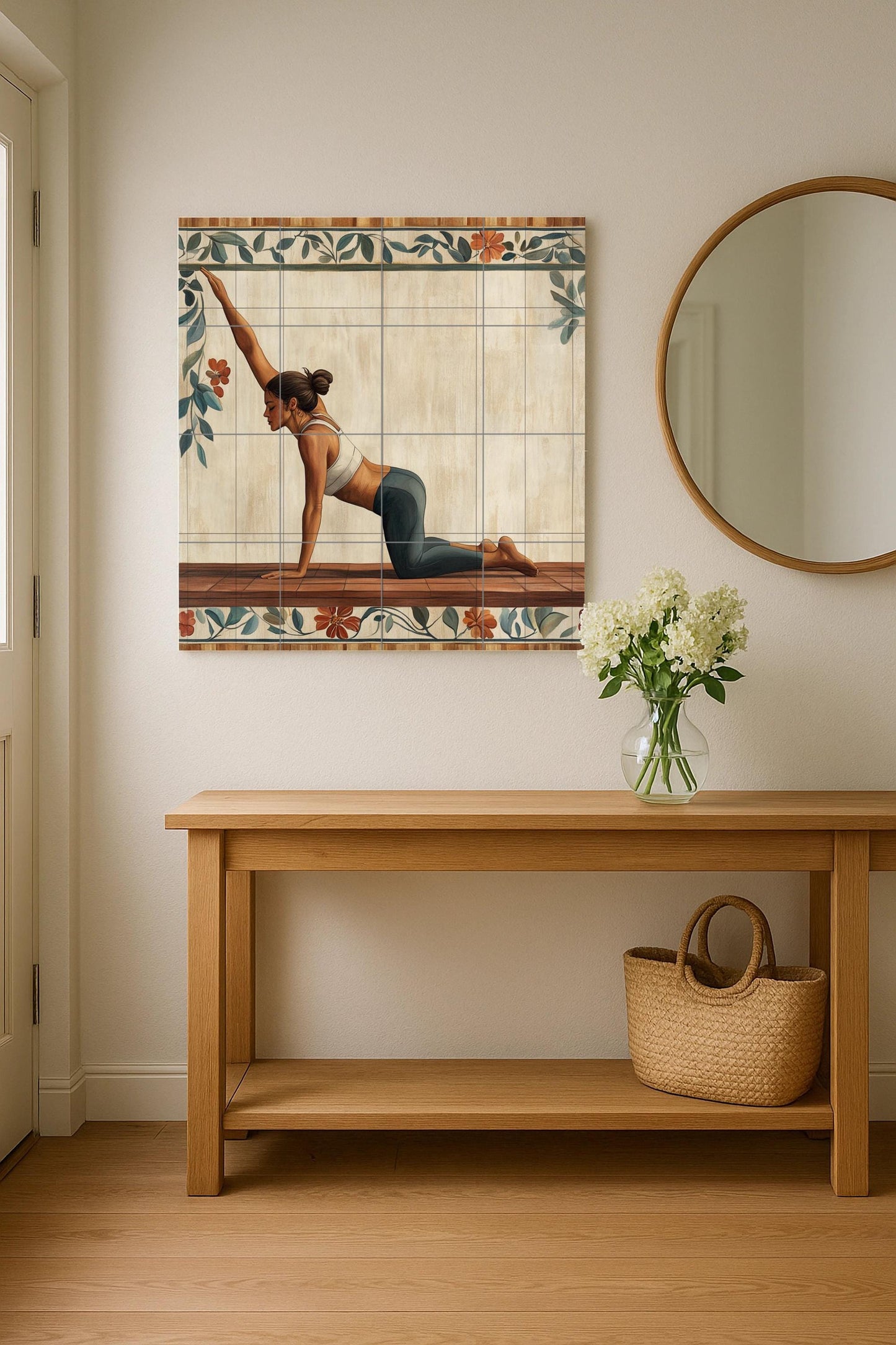 Ceramic Tile Mural: Yoga — Folk-Art Décor