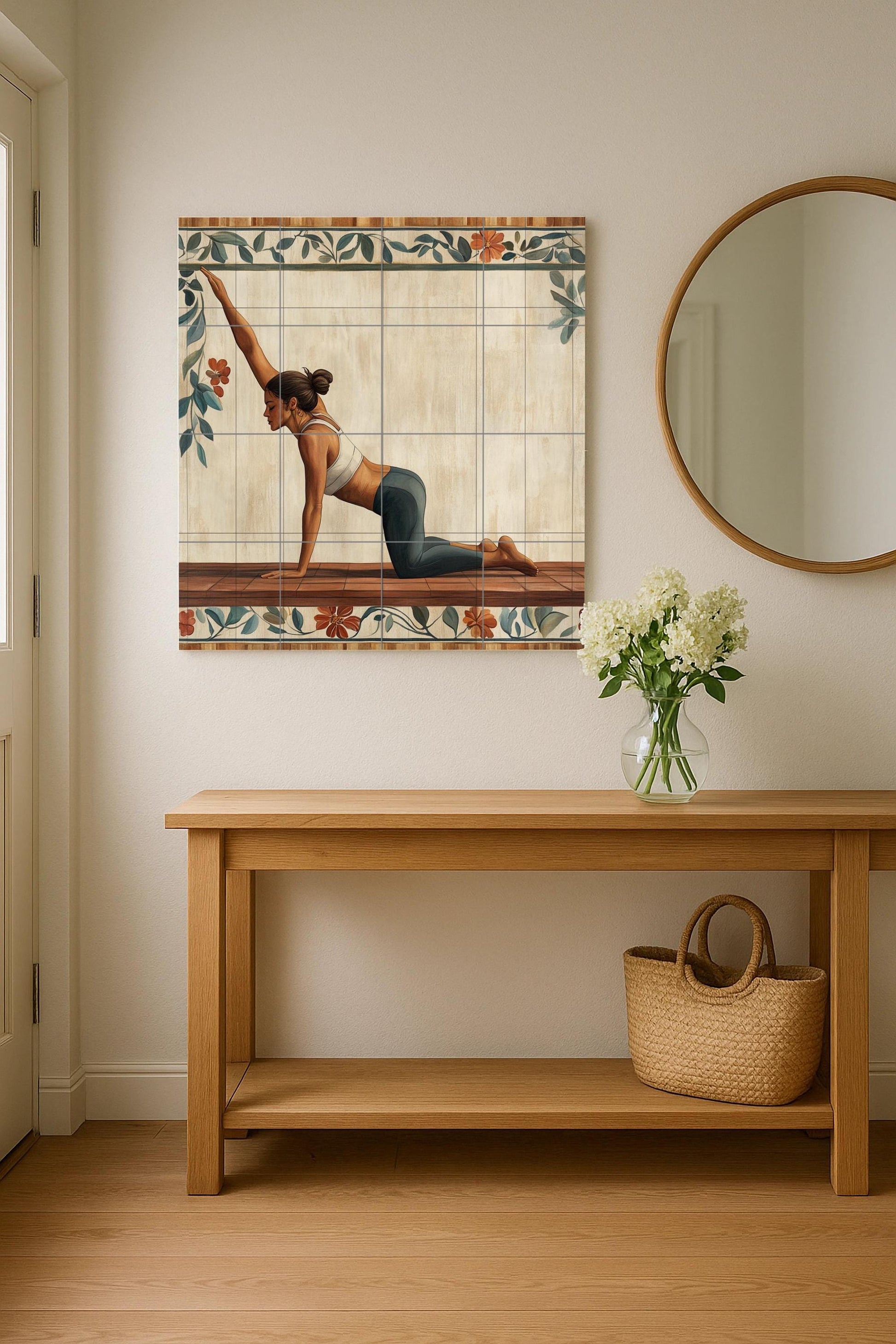 Ceramic Tile Mural: Yoga — Folk-Art Décor