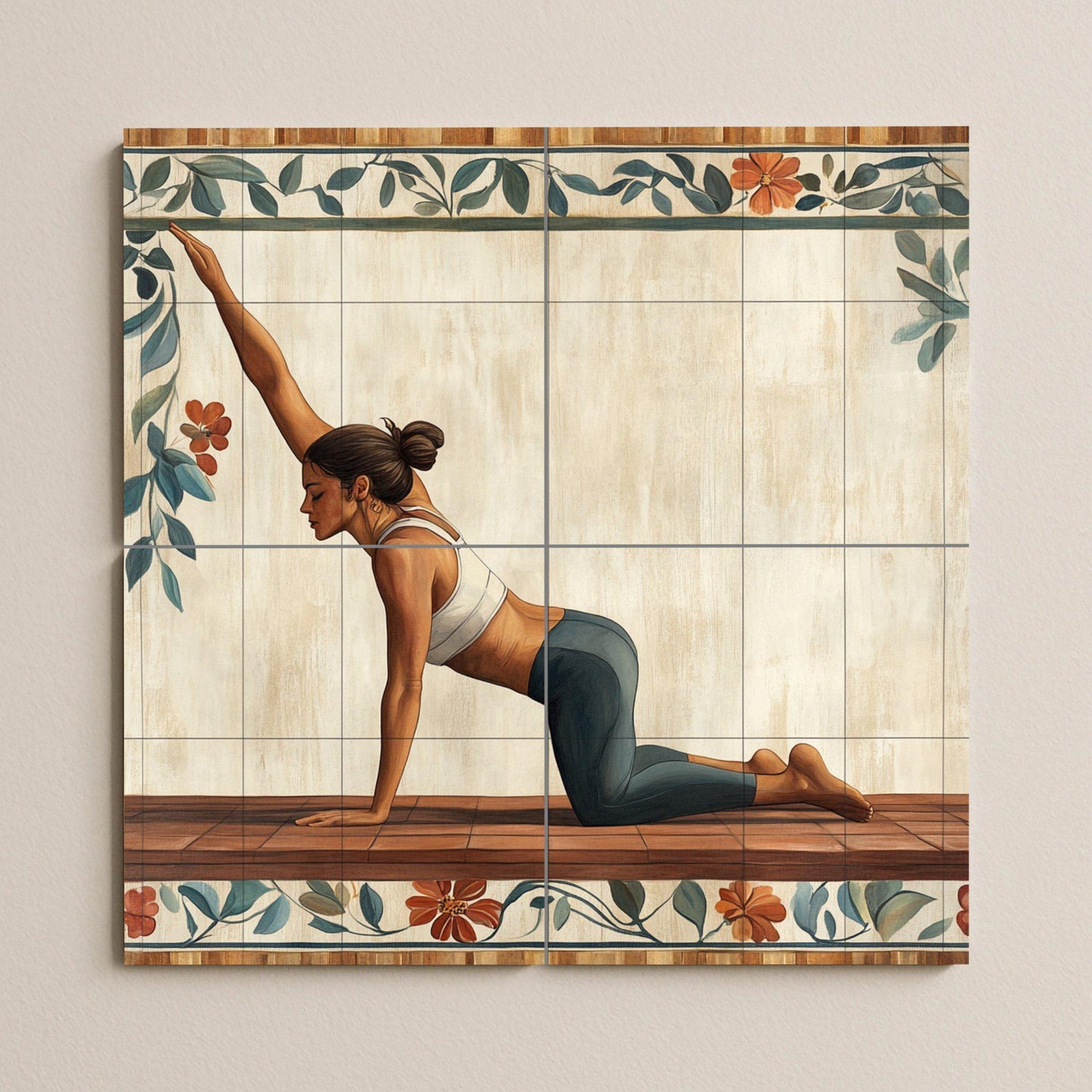 Ceramic Tile Mural: Yoga — Folk-Art Décor