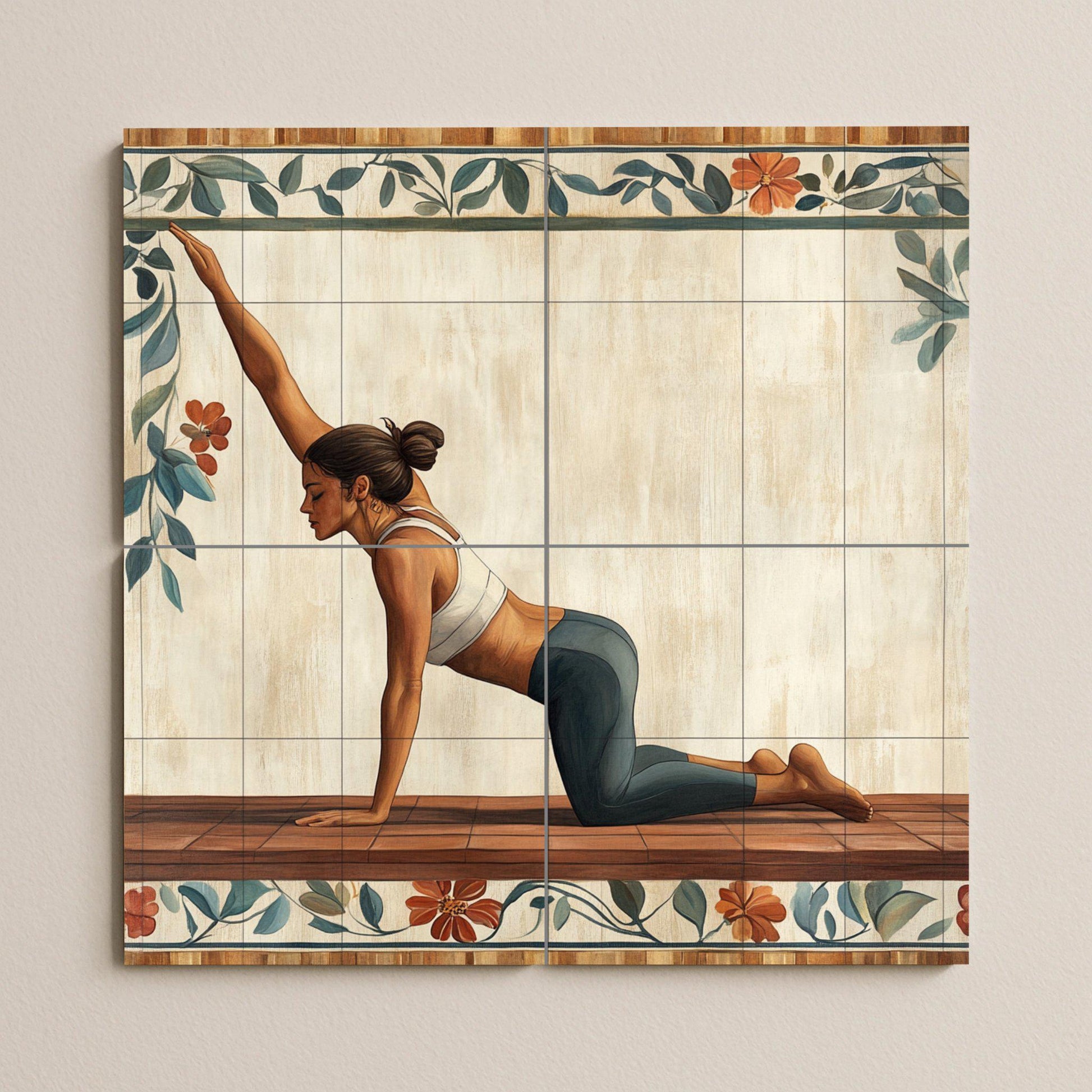 Ceramic Tile Mural: Yoga — Folk-Art Décor