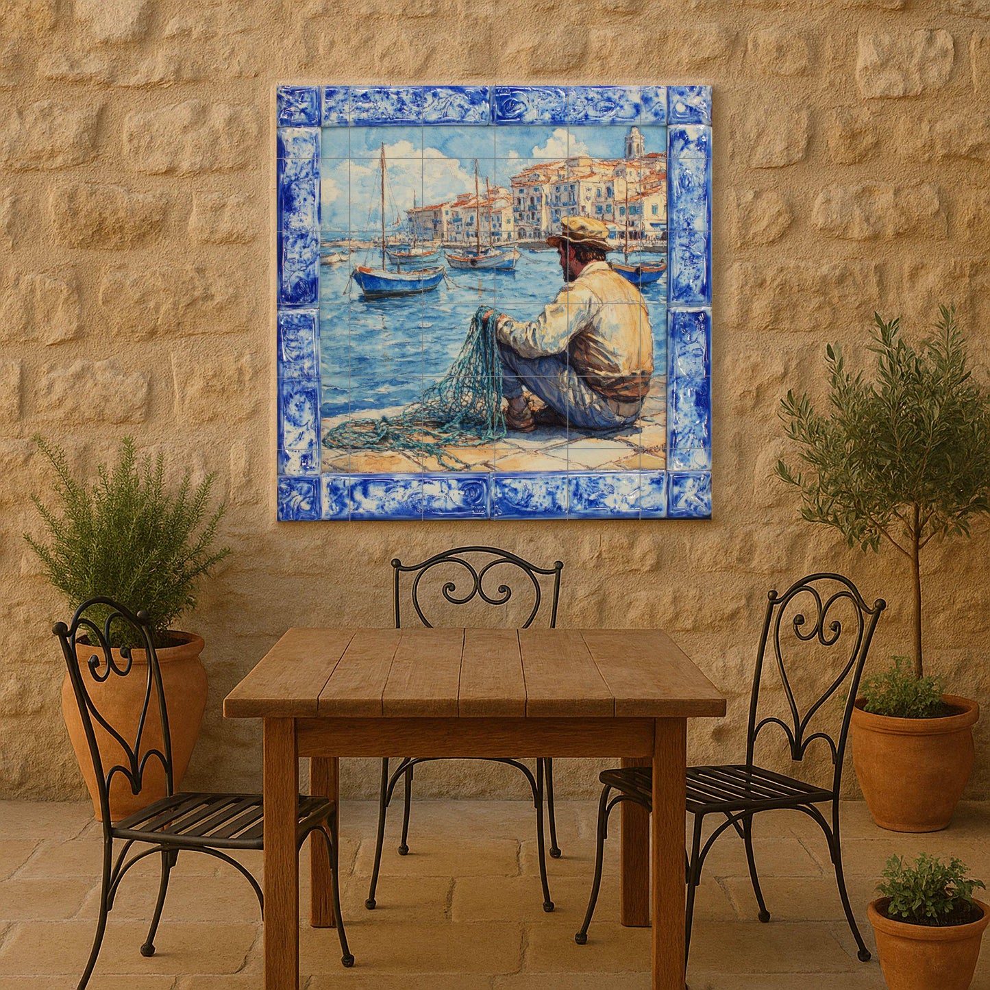 Pesca costera in Cerdeña · Murale Ceramico — Decoro Nautico