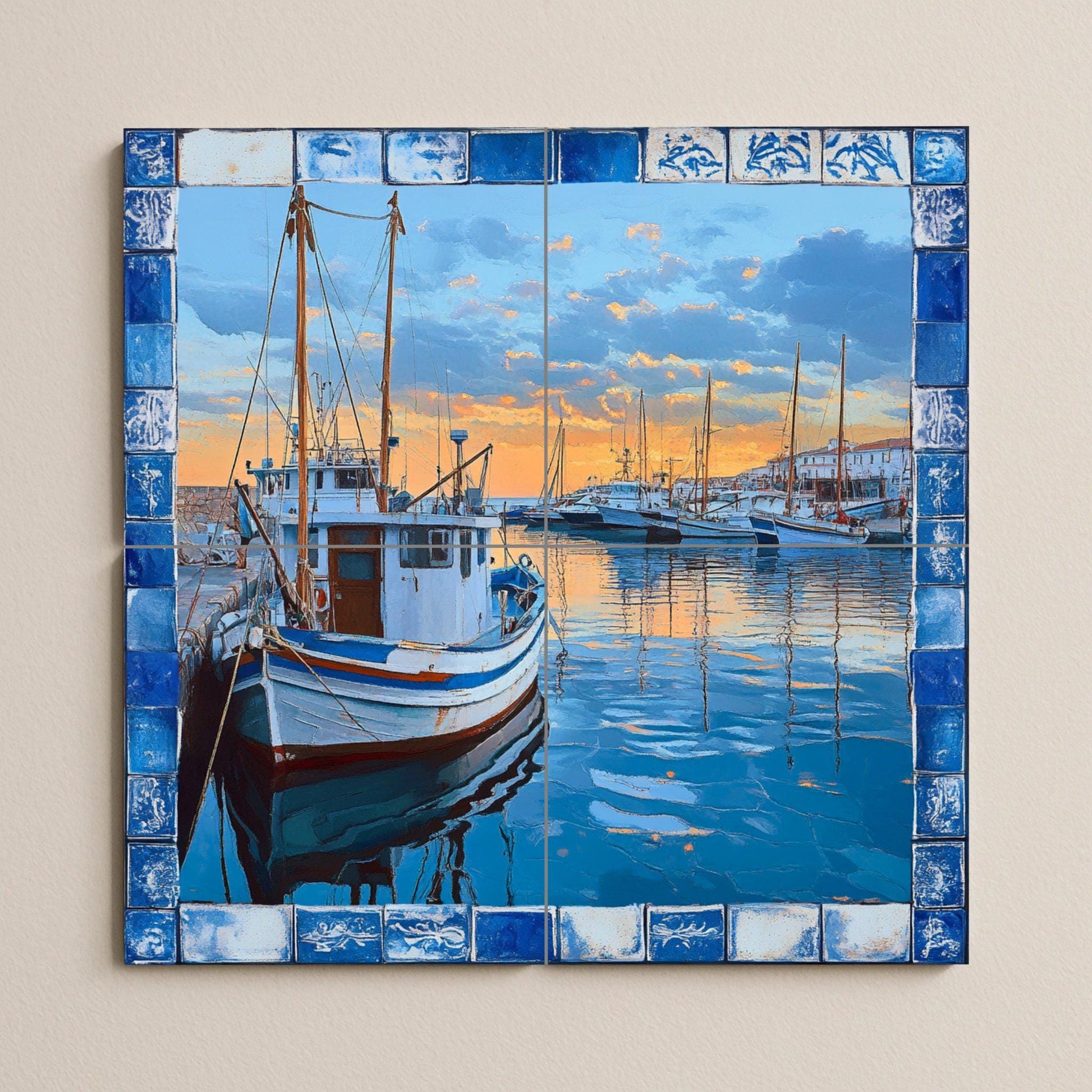 Port pesquero de la Côte Brava — Fresque Murale en Carreaux de Céramique · Décor Mural Nautique