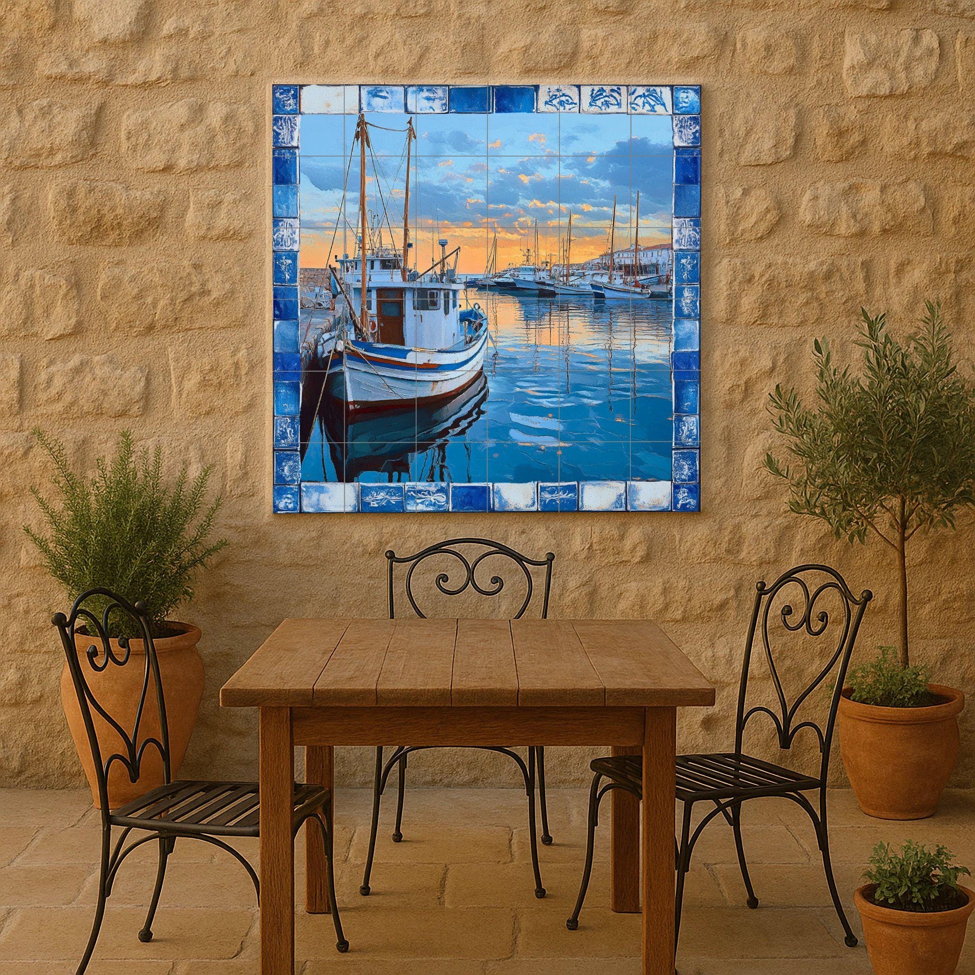 Port pesquero de la Côte Brava — Fresque Murale en Carreaux de Céramique · Décor Mural Nautique