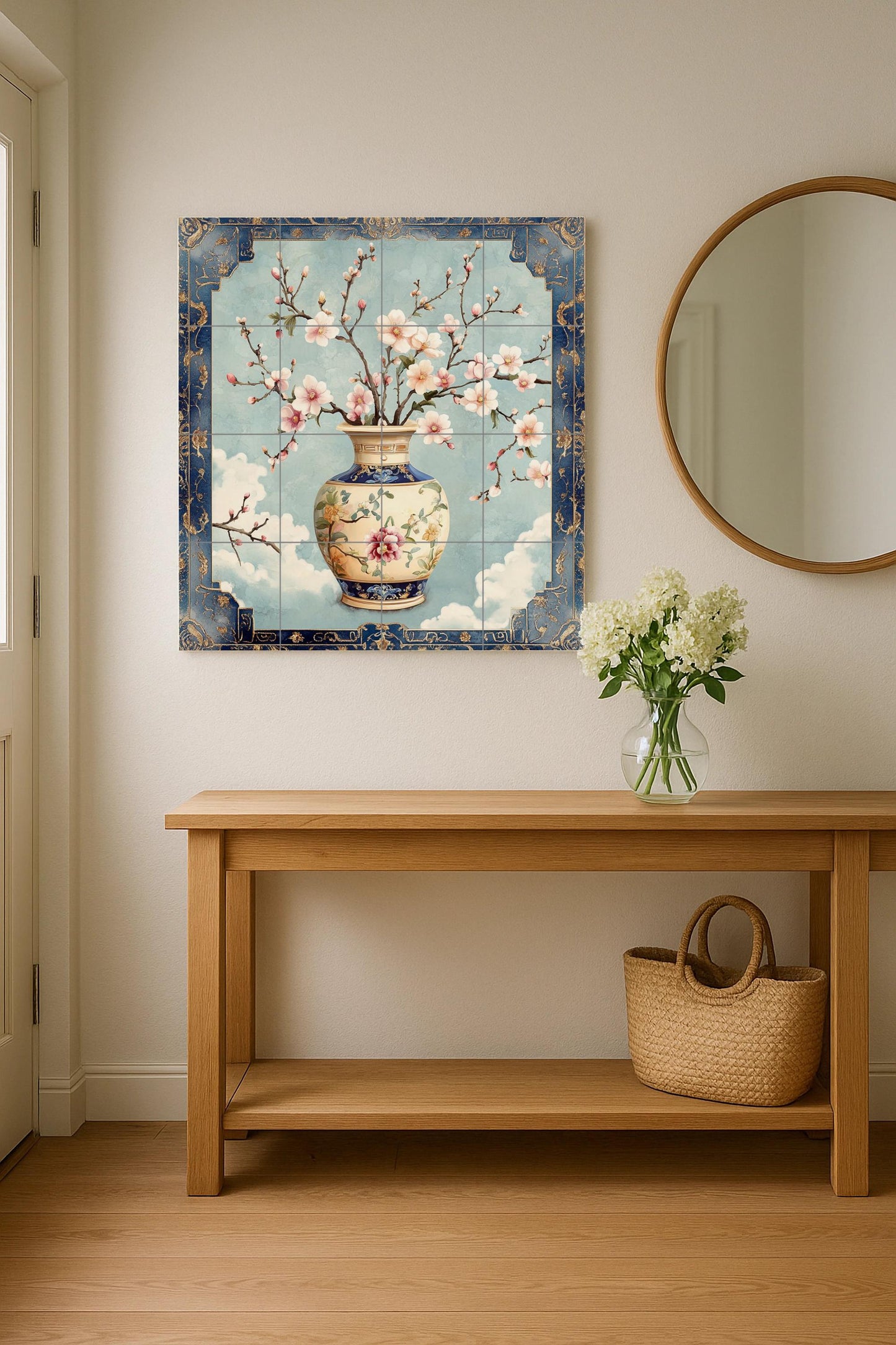 Lujo avec Fleurs de porcelana · Fresque Céramique — Décor Jardin et Nature