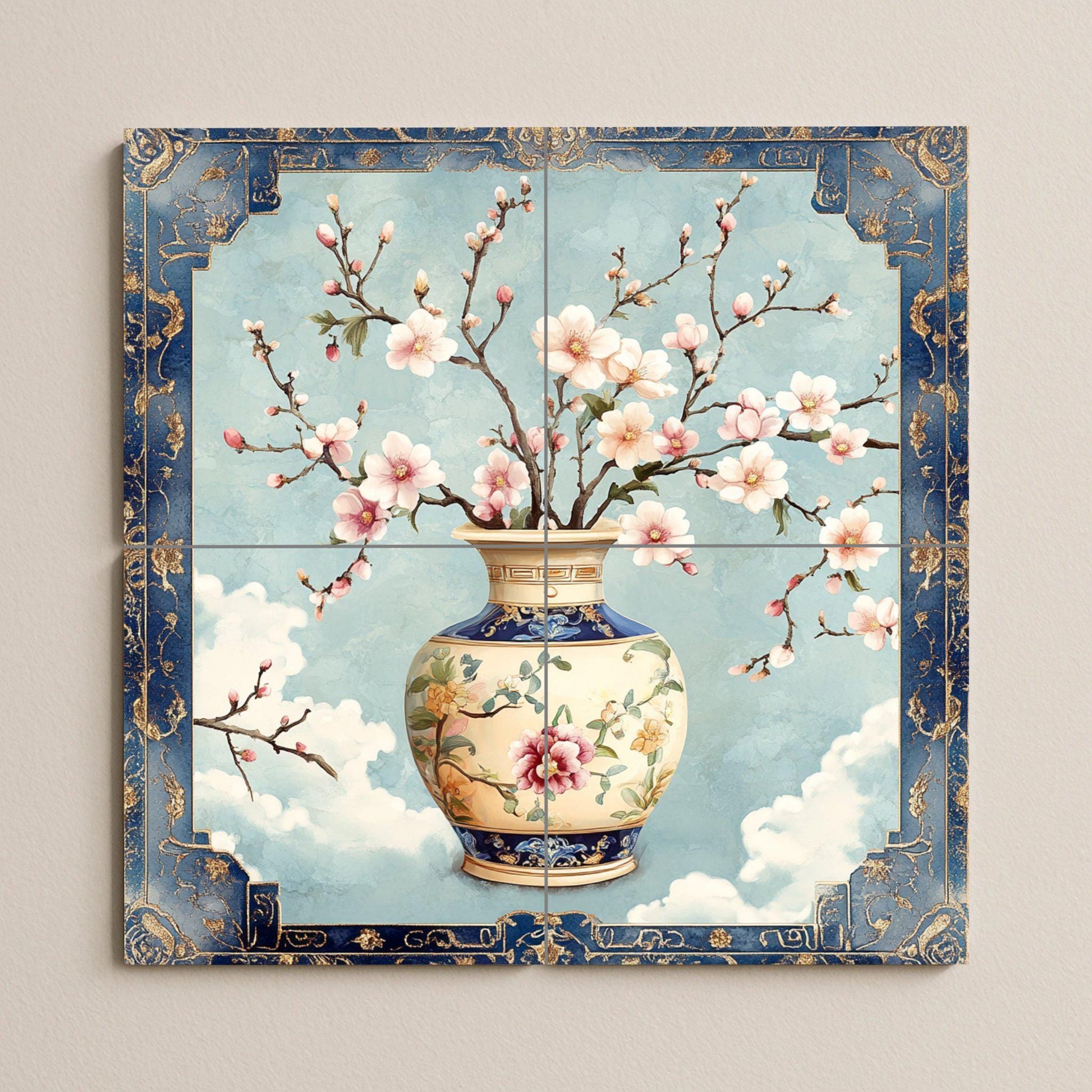 Lujo avec Fleurs de porcelana · Fresque Céramique — Décor Jardin et Nature