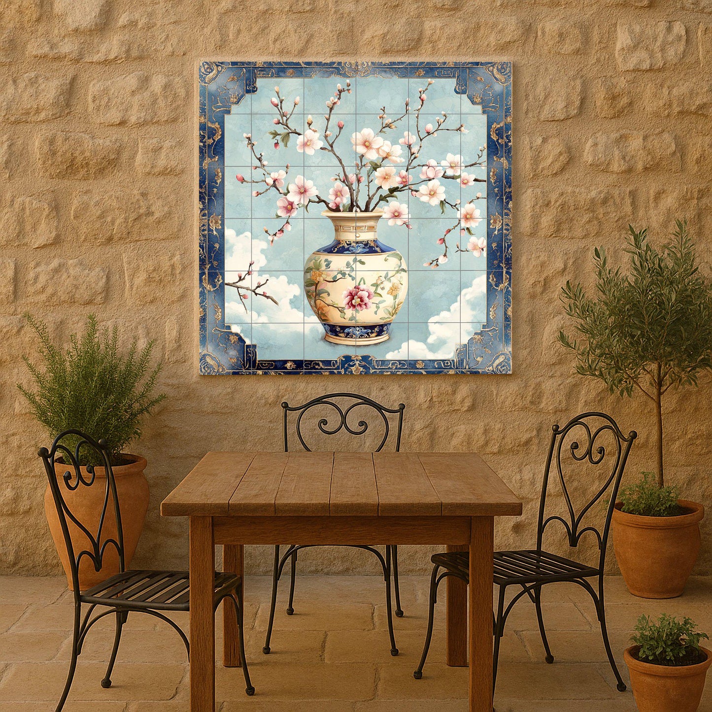 Lujo avec Fleurs de porcelana · Fresque Céramique — Décor Jardin et Nature