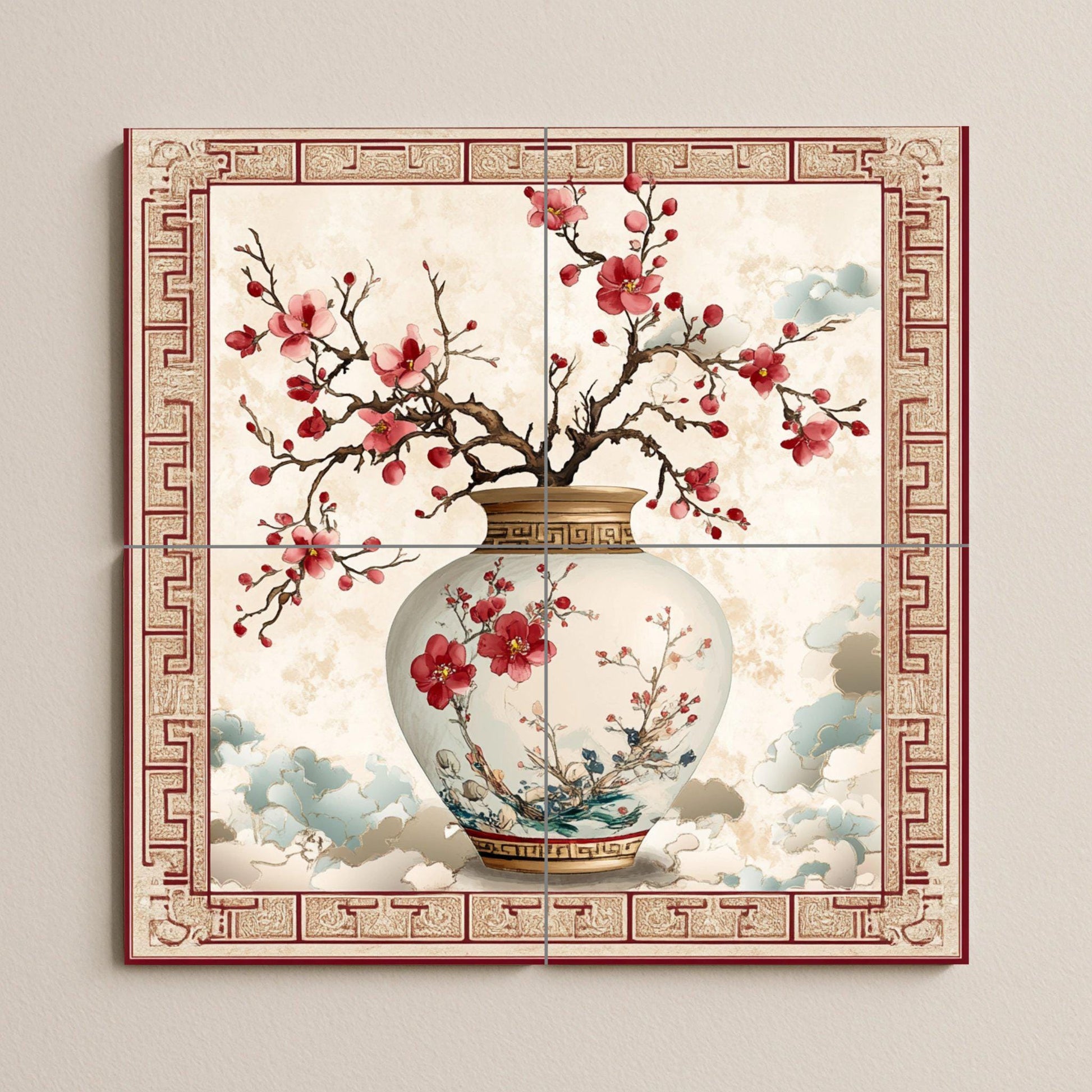 Flor de ciruelo oriental · Ceramic Wall Mural — Landmark Mural
