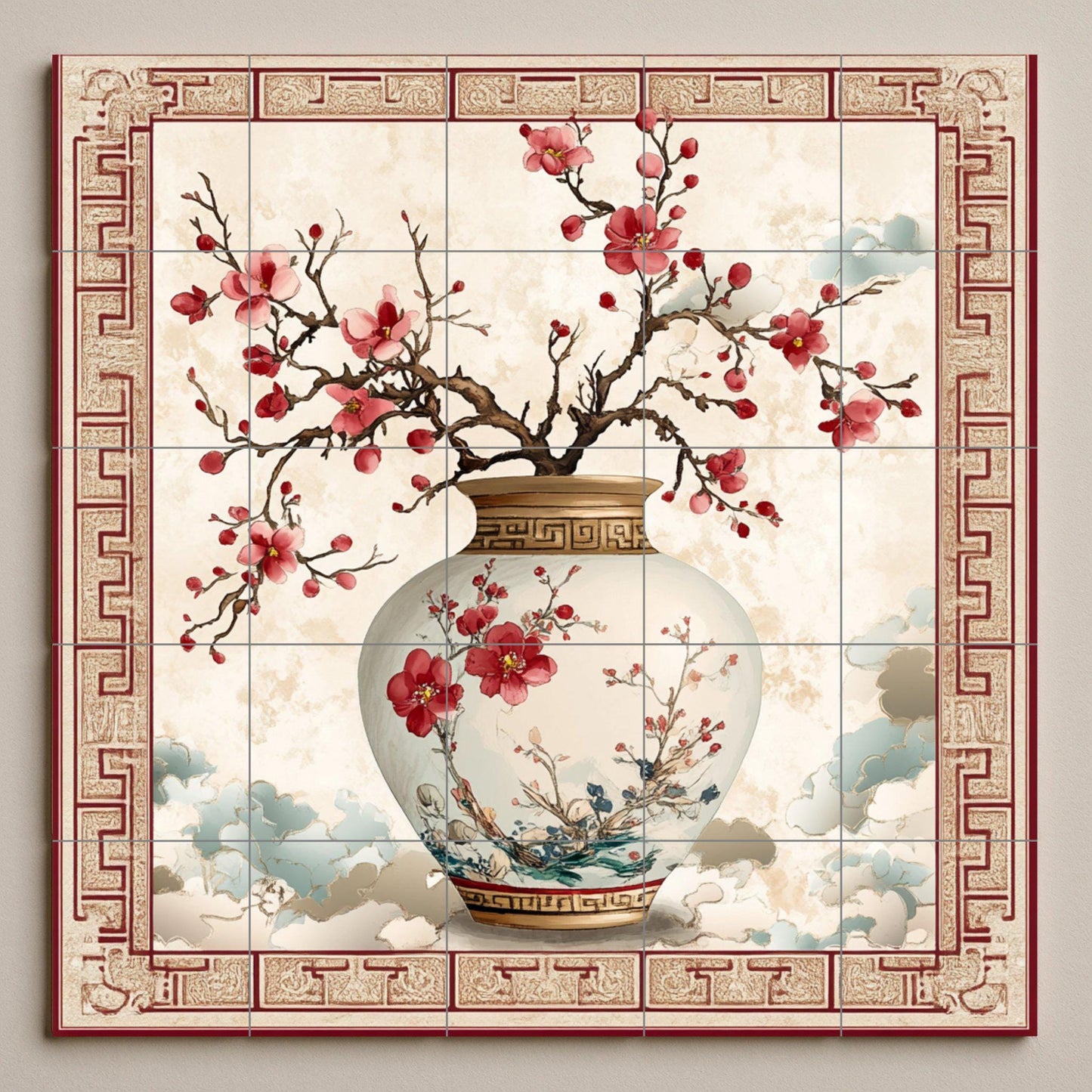Flor de ciruelo oriental · Ceramic Wall Mural — Landmark Mural