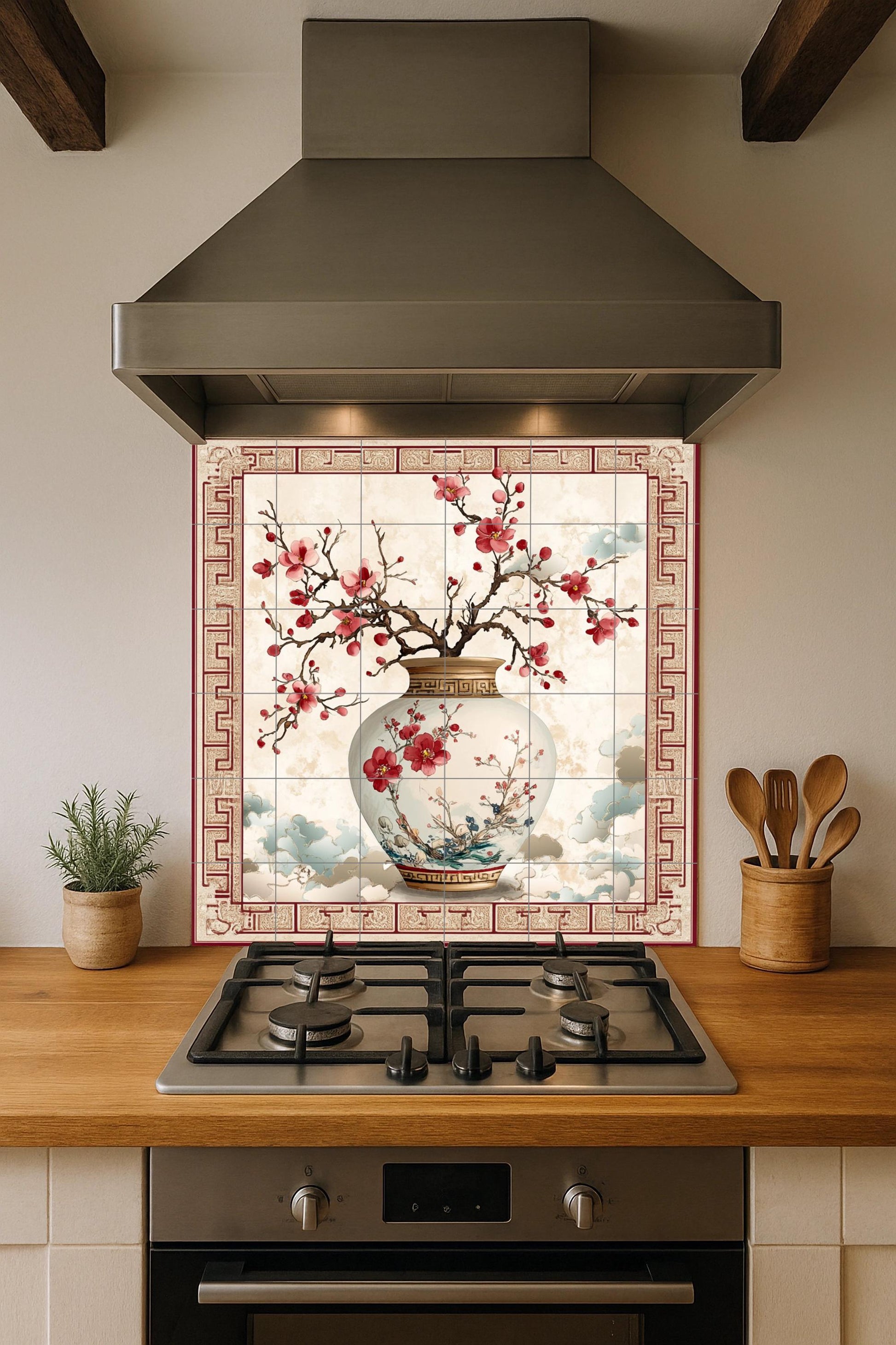 Flor de ciruelo oriental · Ceramic Wall Mural — Landmark Mural