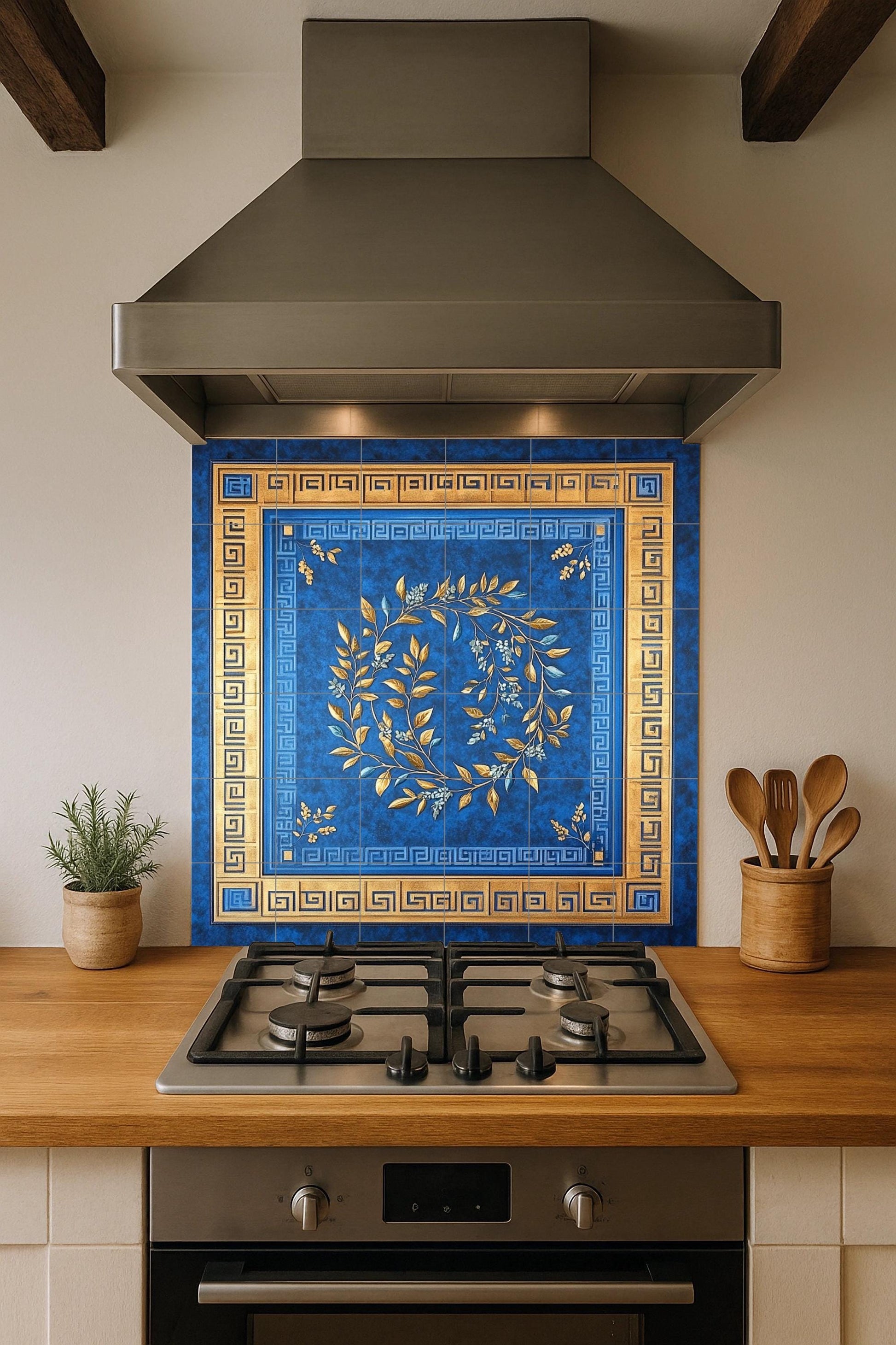 Cerámica Blau cobalto und Gold — Fliesen-Wandbild aus Keramik · Volkskunst & Ornament