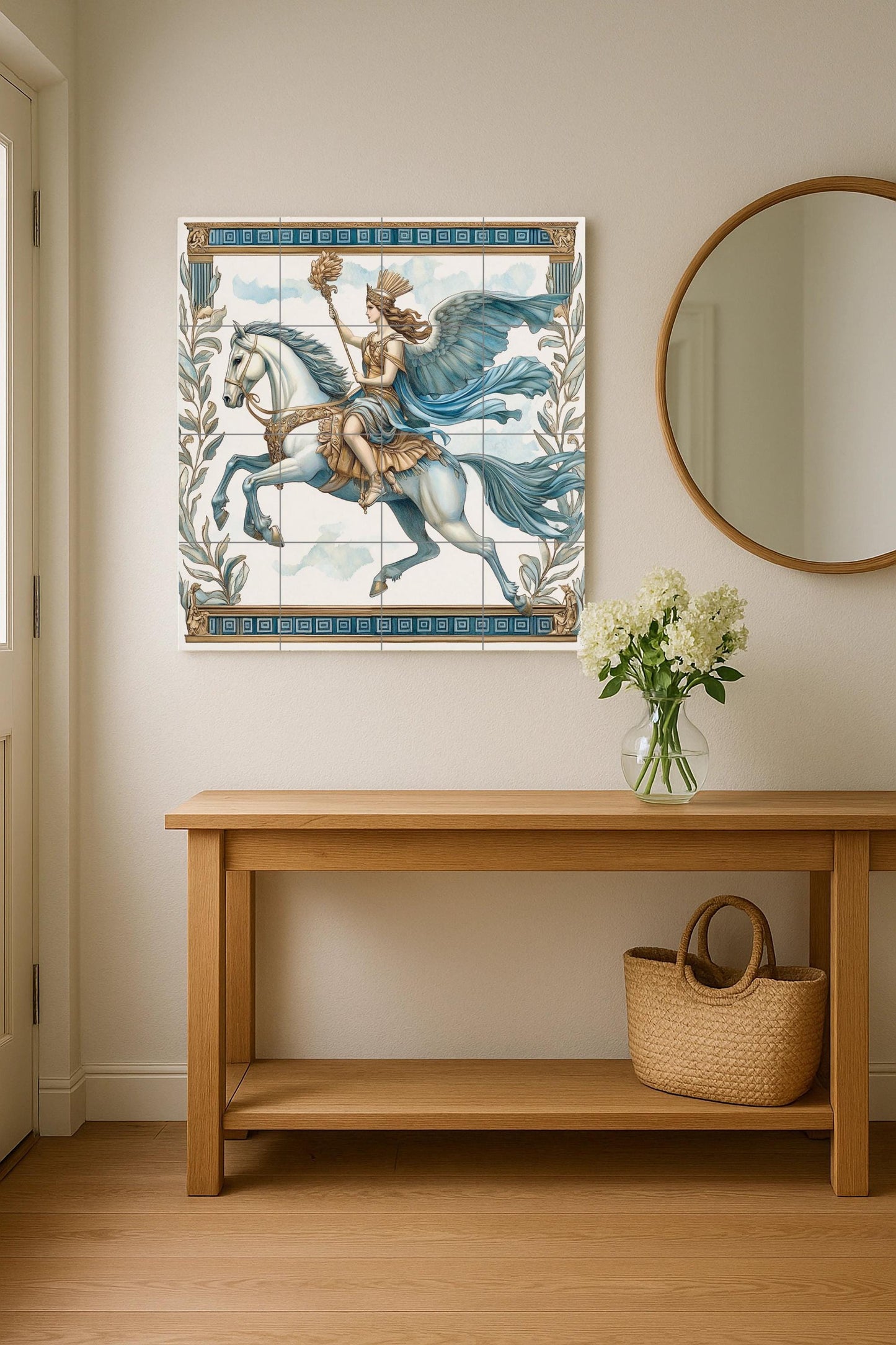 Valquiria sur Cheval Alado — Légendes et Épopées, Art Mural en Céramique