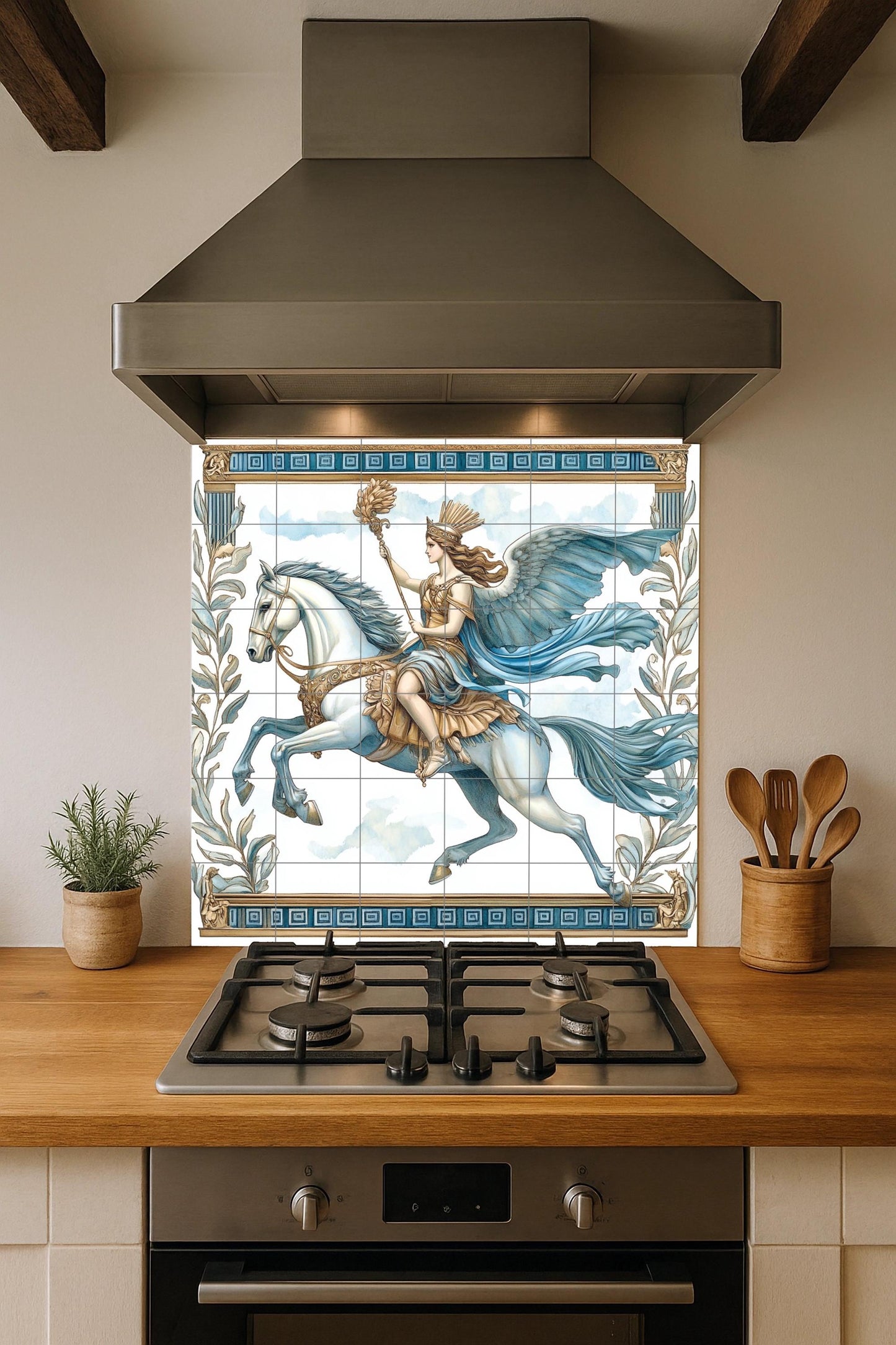 Valquiria sur Cheval Alado — Légendes et Épopées, Art Mural en Céramique