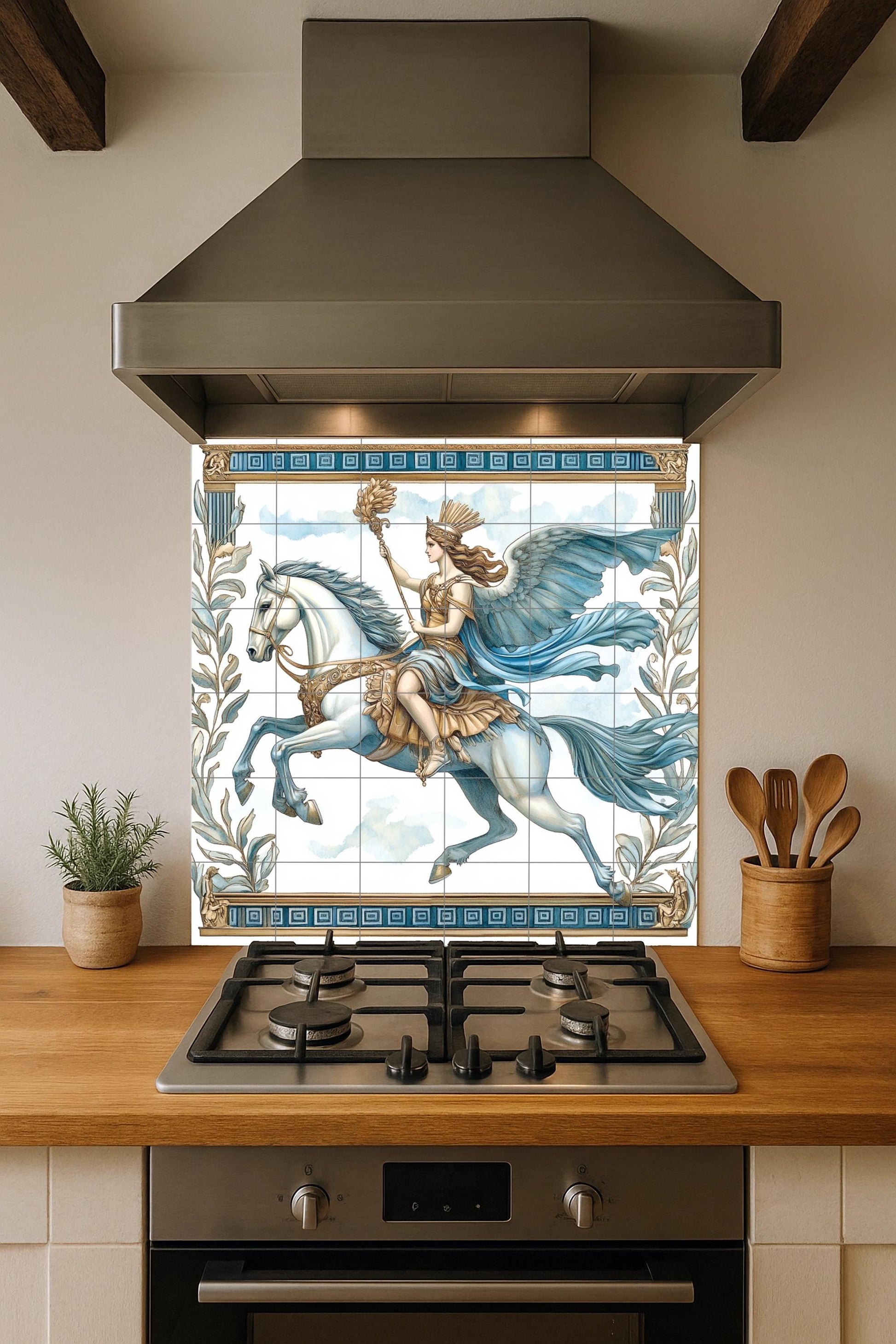 Valquiria sur Cheval Alado — Légendes et Épopées, Art Mural en Céramique