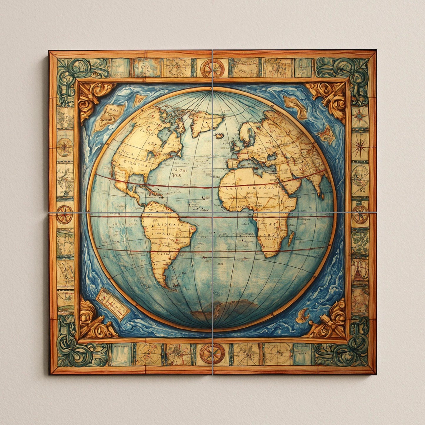 Ceramic Tile Mural: Mapamundi — Folk & Ornamental Art