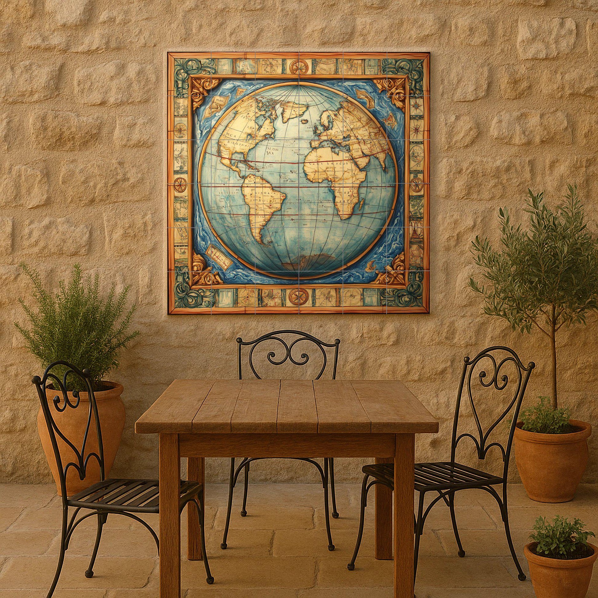 Ceramic Tile Mural: Mapamundi — Folk & Ornamental Art