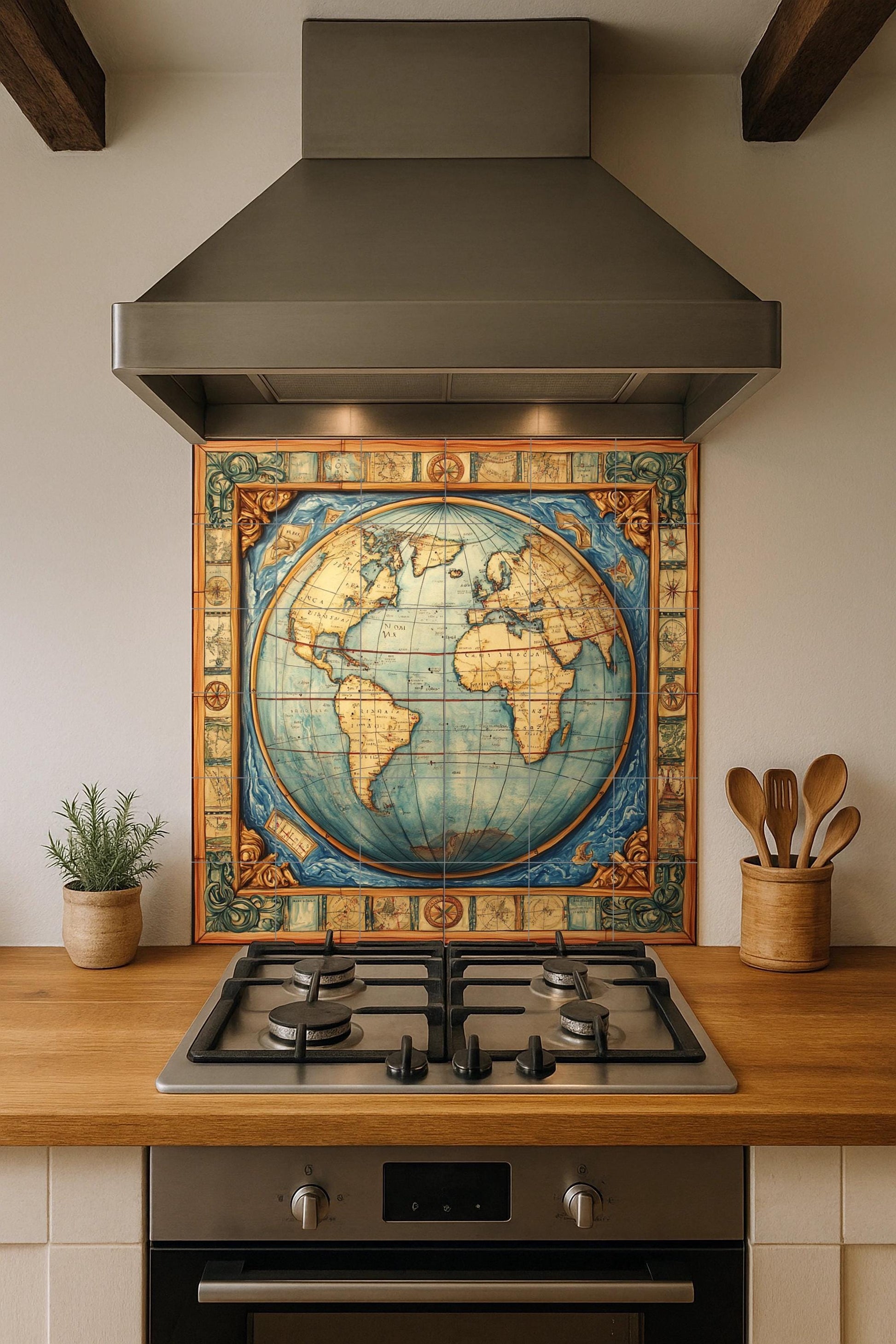 Ceramic Tile Mural: Mapamundi — Folk & Ornamental Art