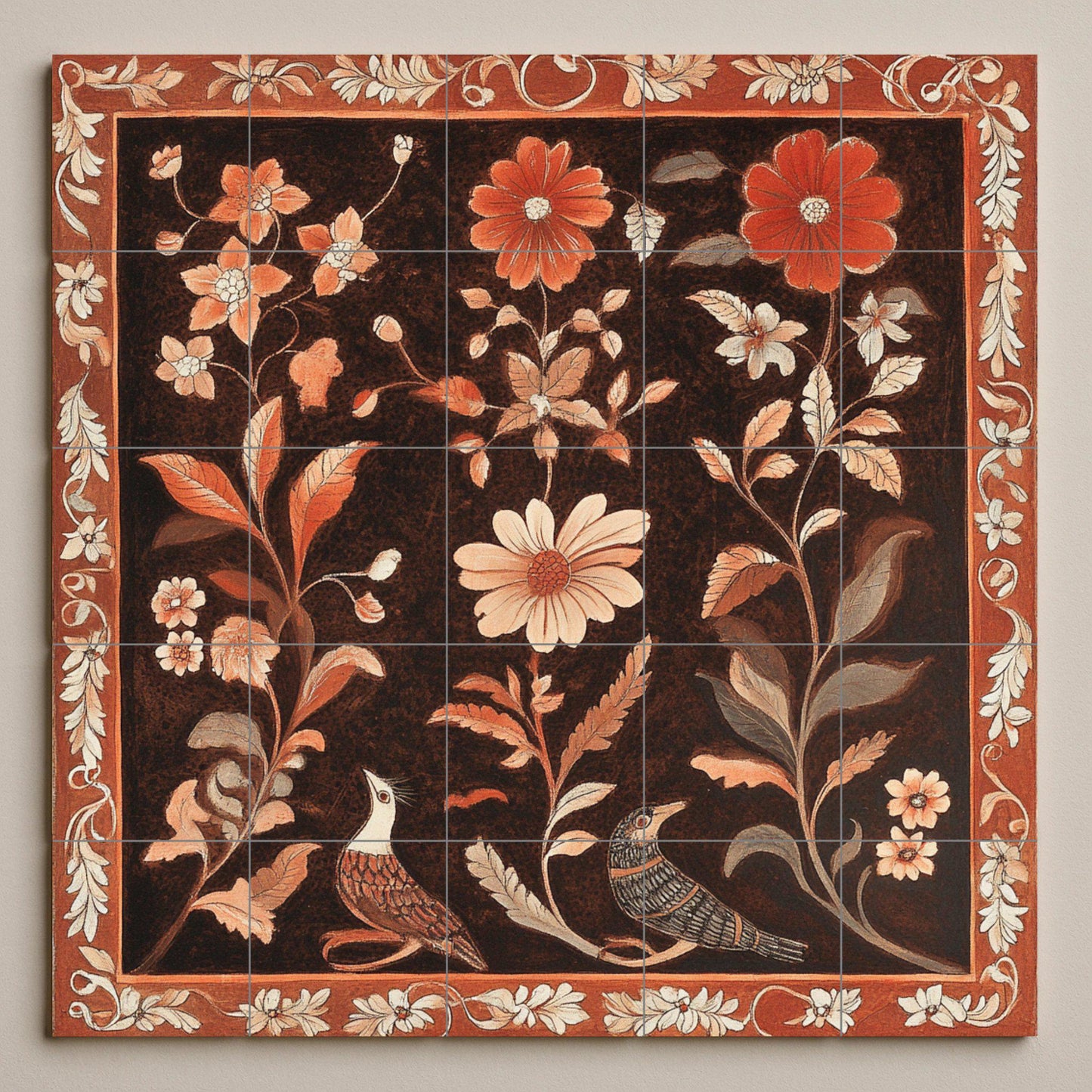 Mural cerámico floral de terracota