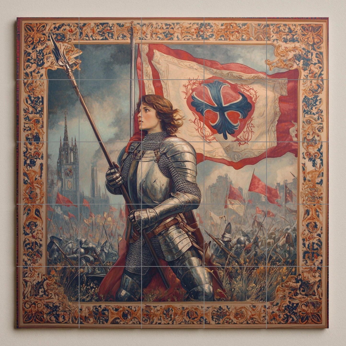 Juana de Arche — Fresque à Motifs Décoratifs, Art Mural en Céramique