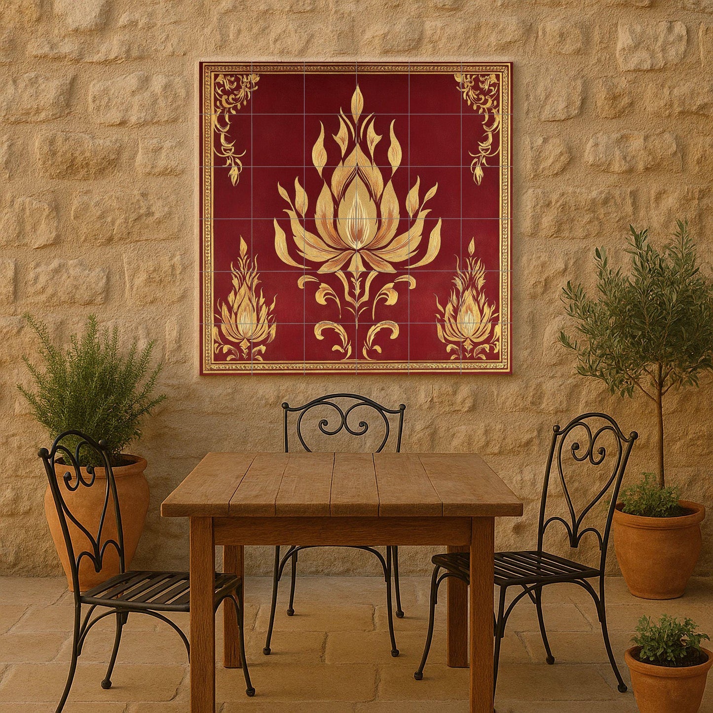 Fresque en Carrelage Loto Doré — Paysage Botanique