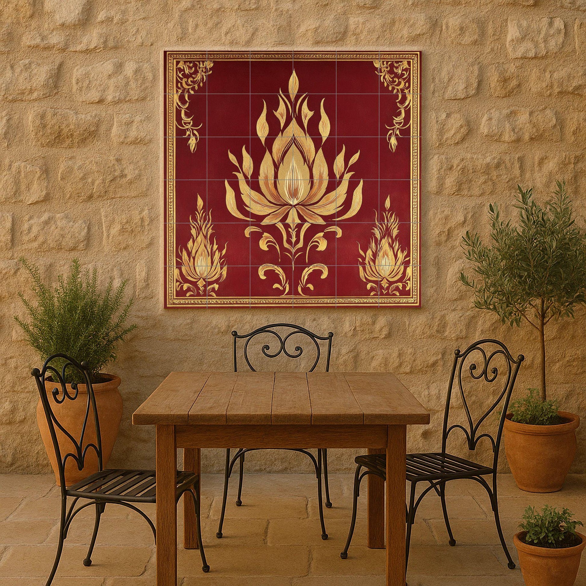 Fresque en Carrelage Loto Doré — Paysage Botanique