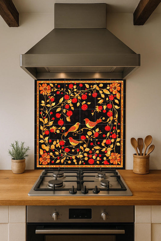 Ceramic Tile Mural: Cerámica negra and Golden — Wildlife Wall Décor