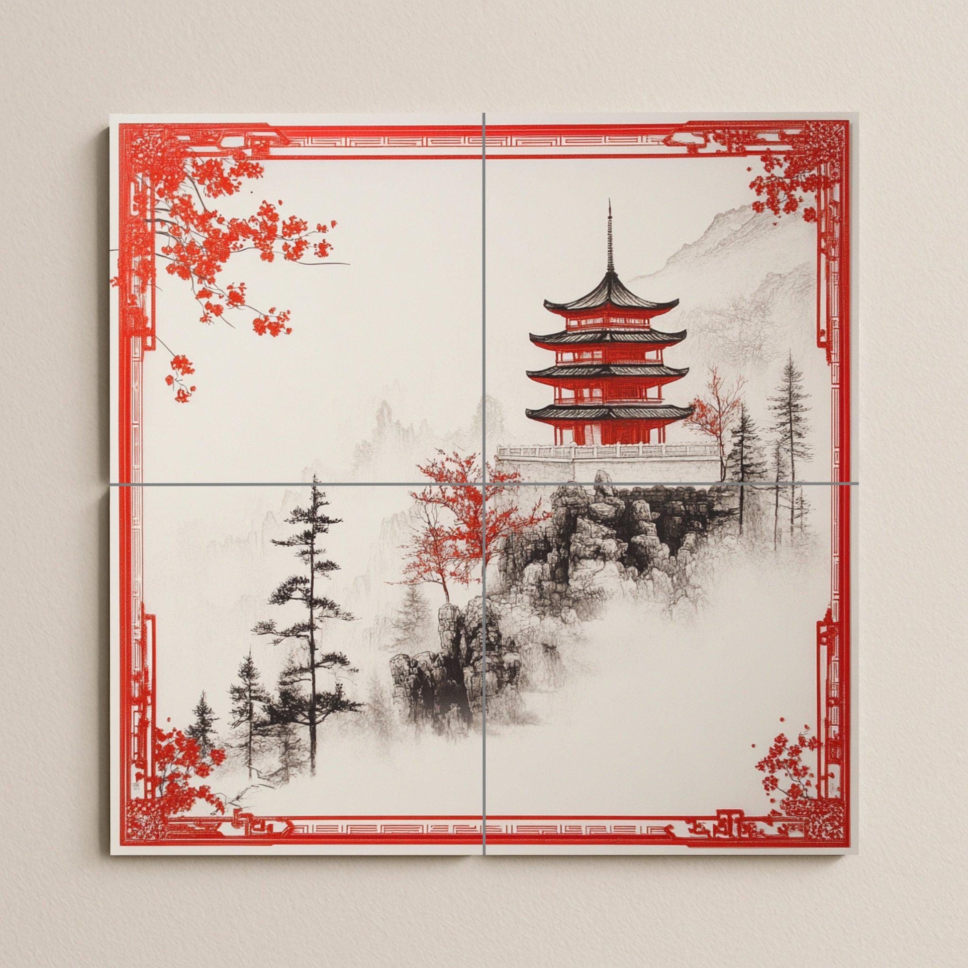 Pagoda Roja · Fresque Céramique — Décor Jardin et Nature