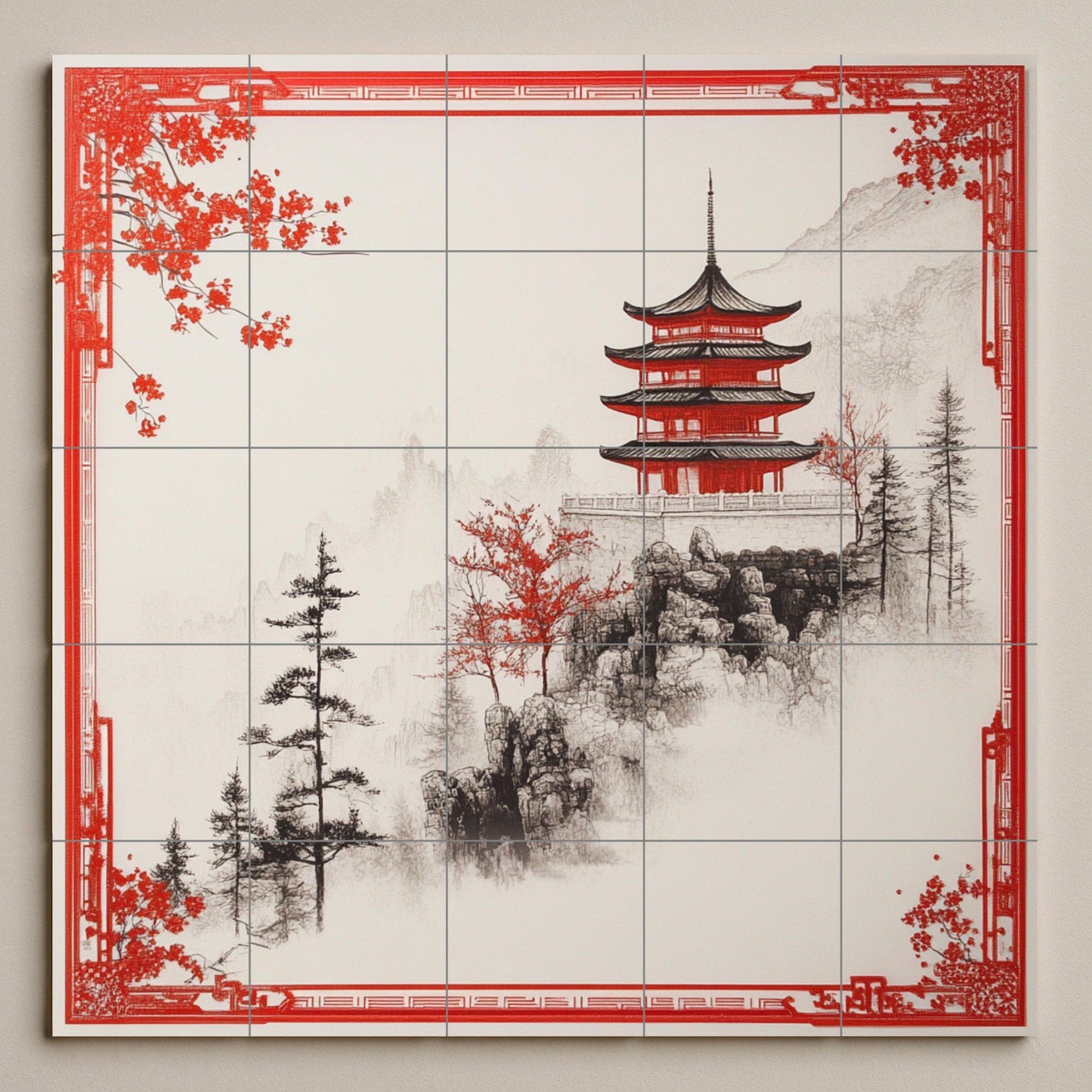 Pagoda Roja · Fresque Céramique — Décor Jardin et Nature