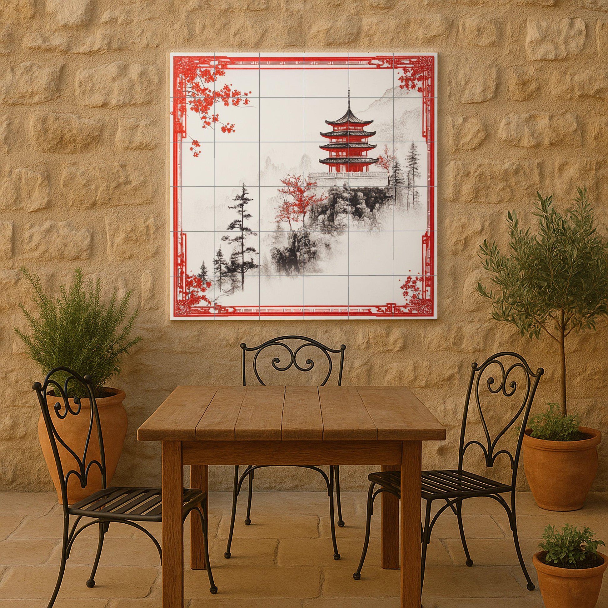 Pagoda Roja · Fresque Céramique — Décor Jardin et Nature