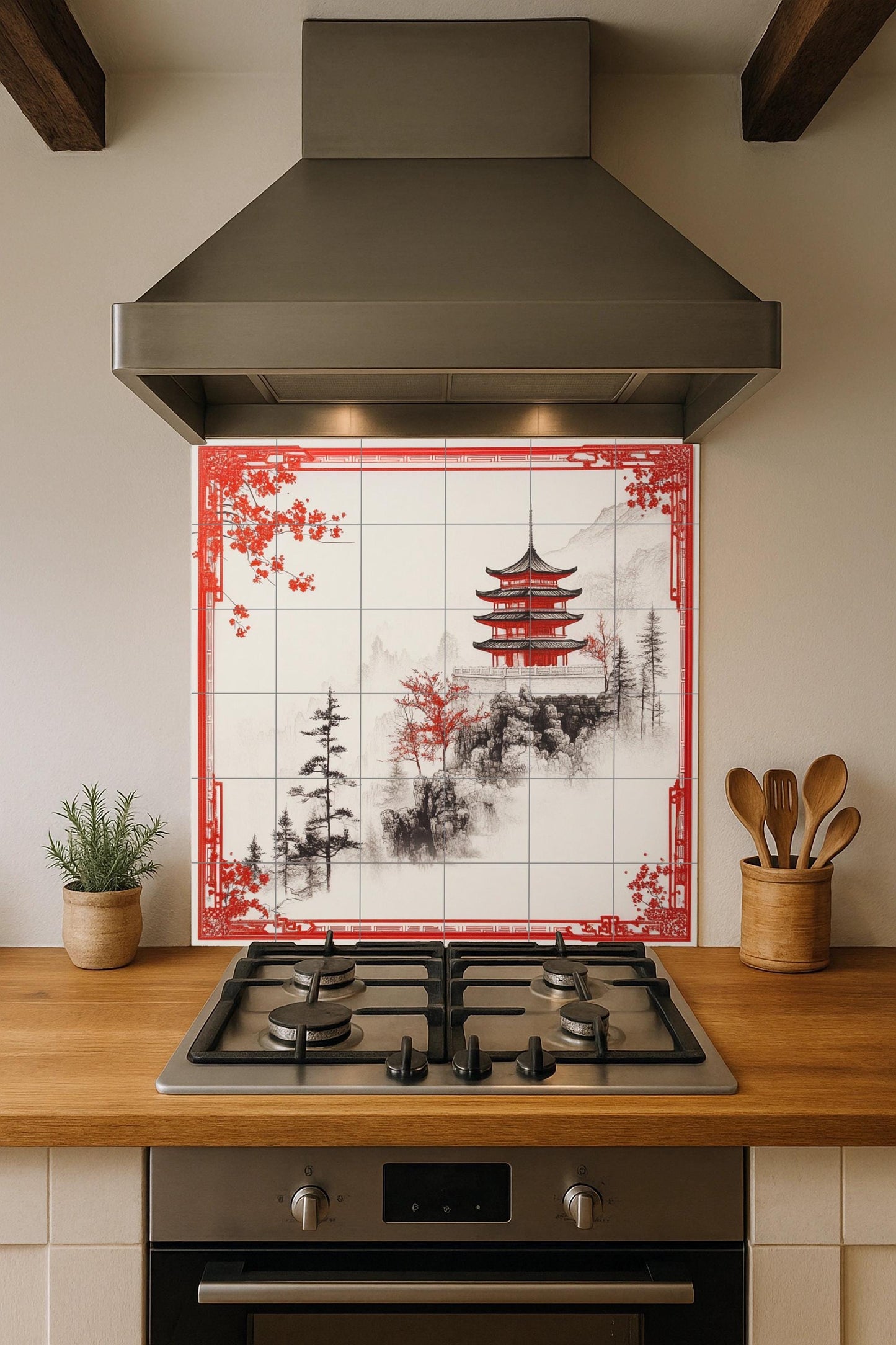 Pagoda Roja · Fresque Céramique — Décor Jardin et Nature