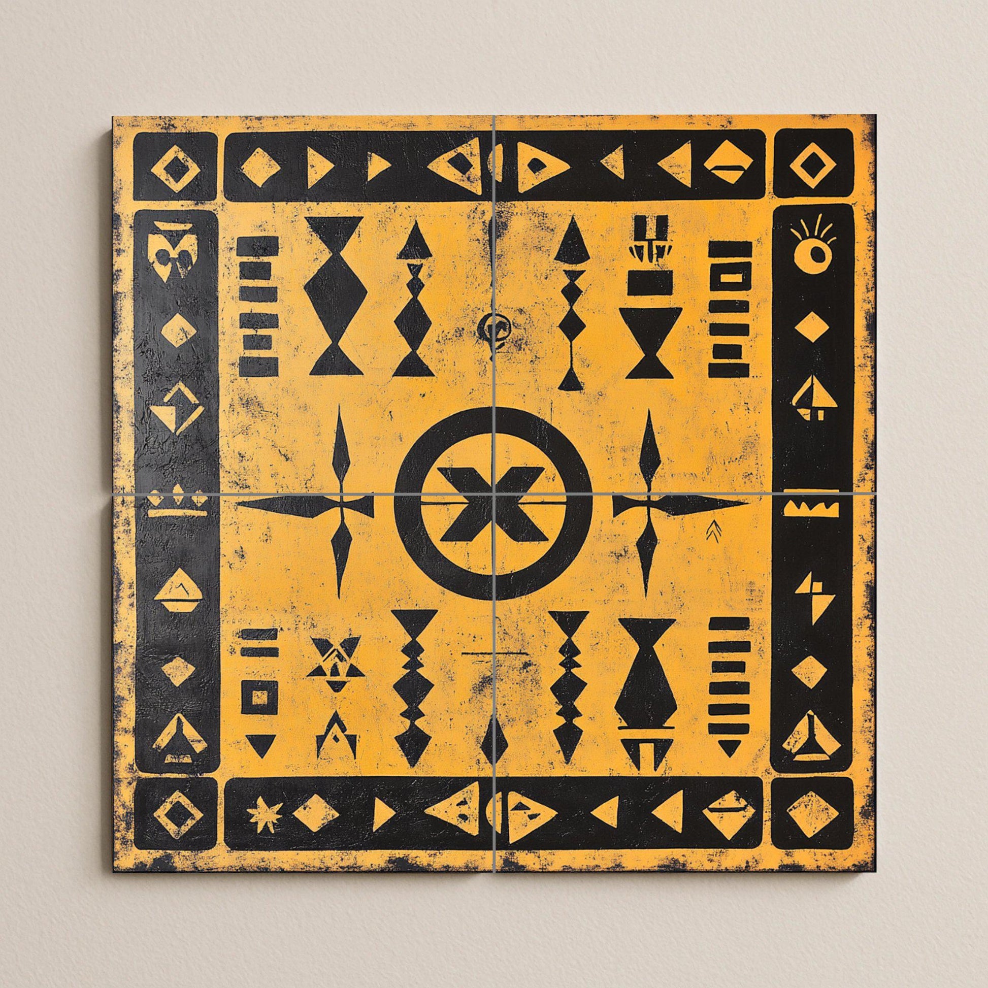 Geometric in Black and ocre — Folk-Art Décor · Ceramic Tile Mural
