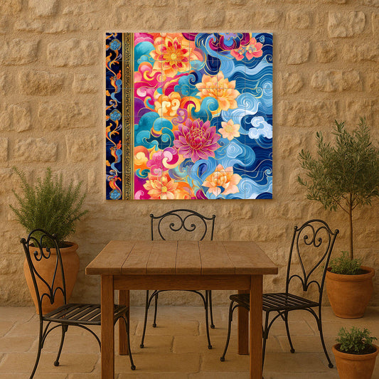 Cerámica thangka tibetana — Botanical Landscape · Tile Wall Art