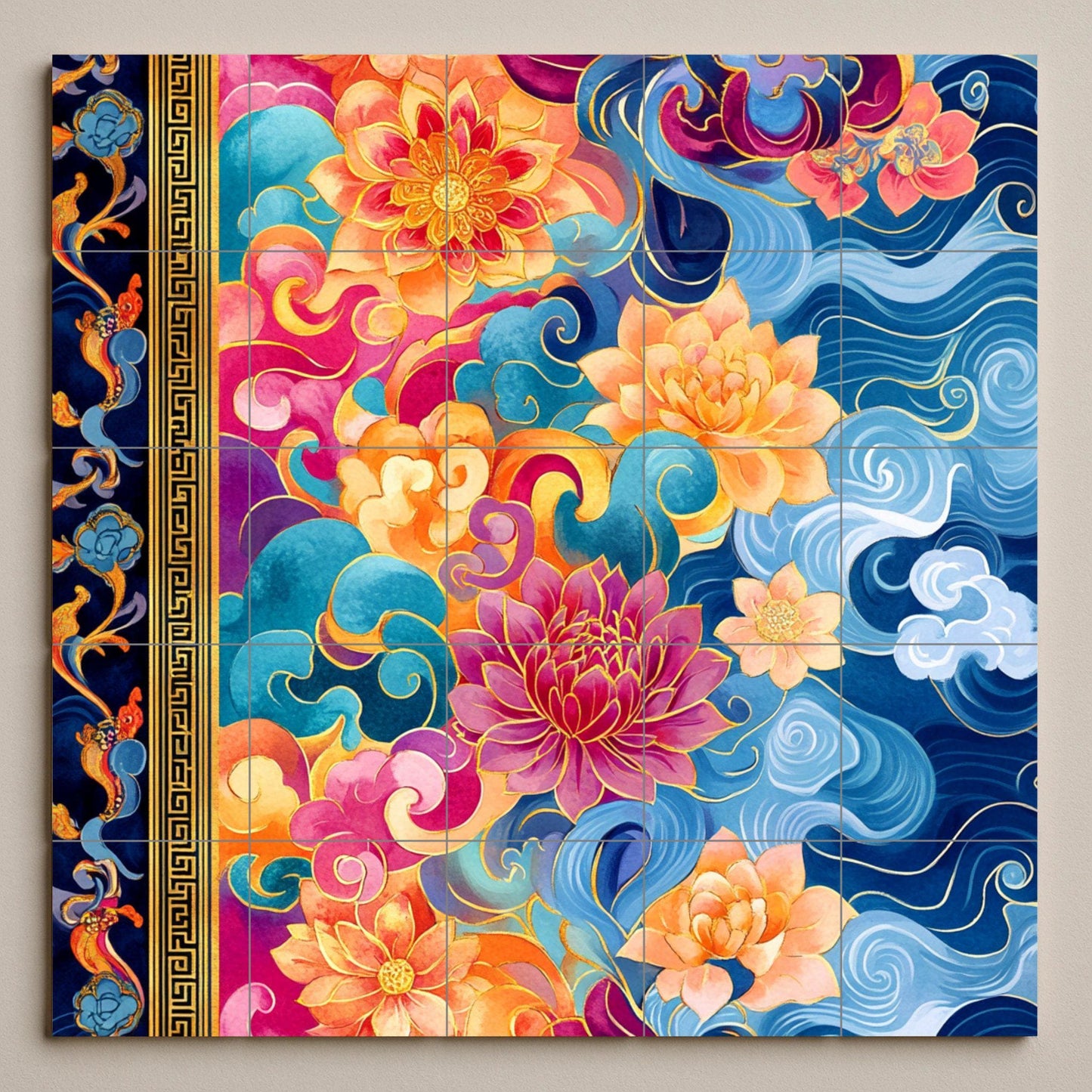 Fresque en Carrelage Cerámica thangka tibetana — Décor Jardin et Nature