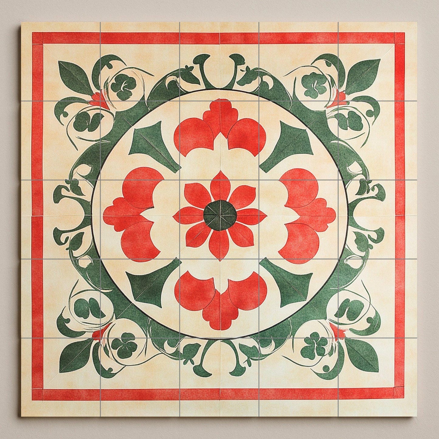 Geometrisch vietnamita — Botanische Landschaft, Wandkunst aus Keramikfliesen