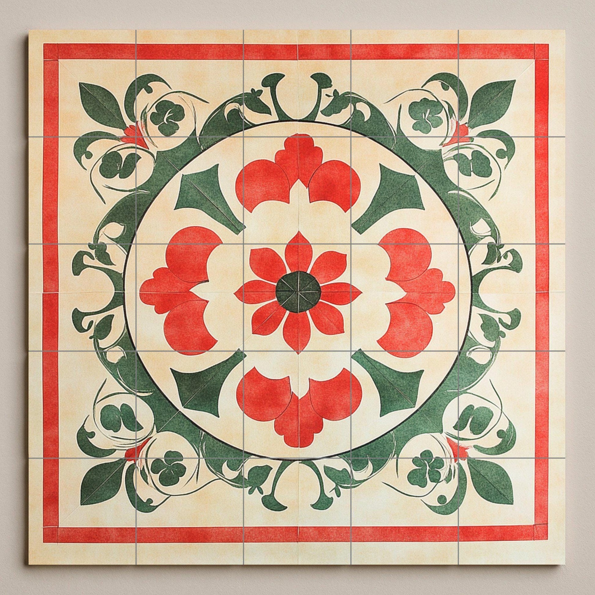 Geometrisch vietnamita — Botanische Landschaft, Wandkunst aus Keramikfliesen