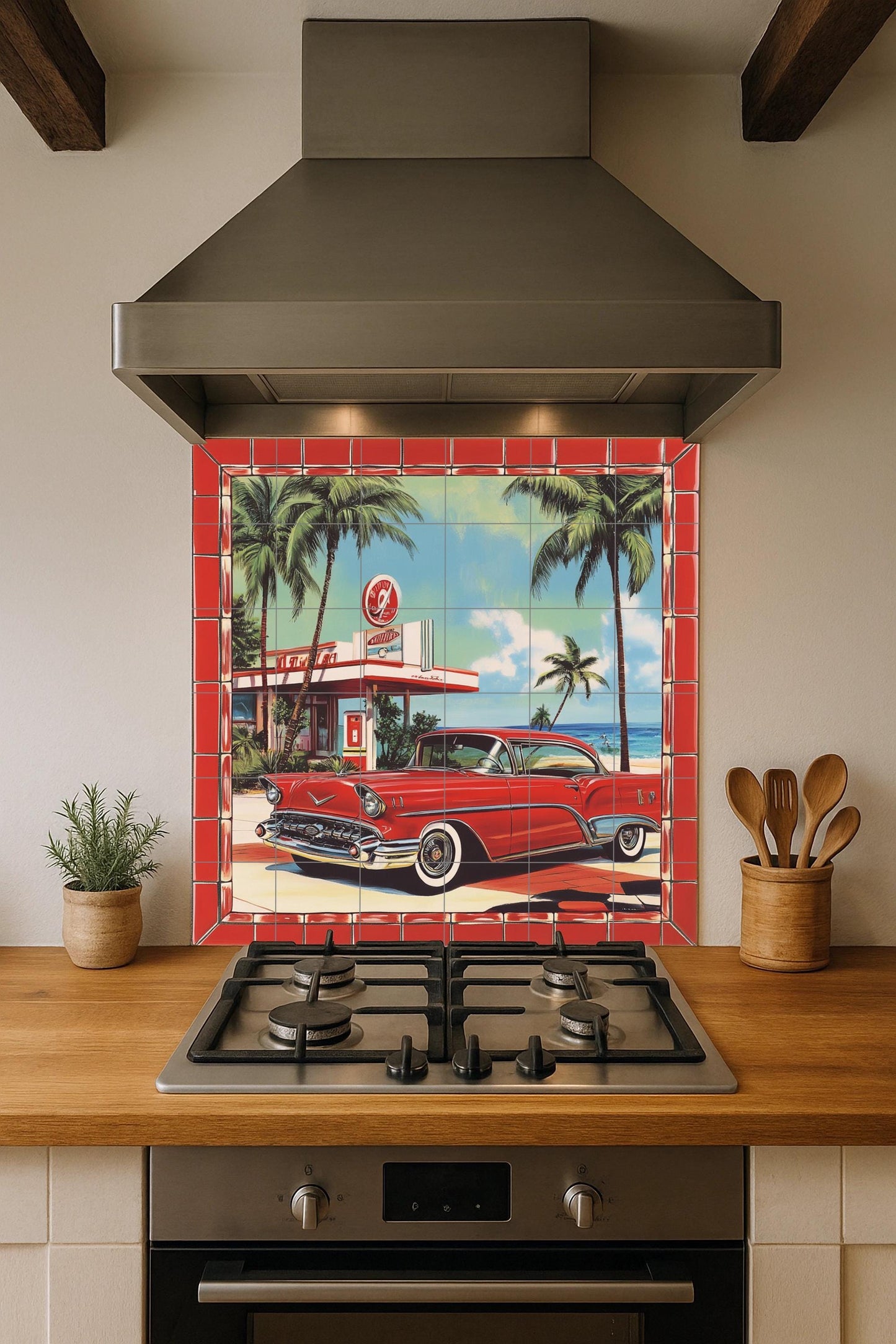 Coche Retro — Fliesen-Wandbild aus Keramik · Dekoratives Muster-Wandbild