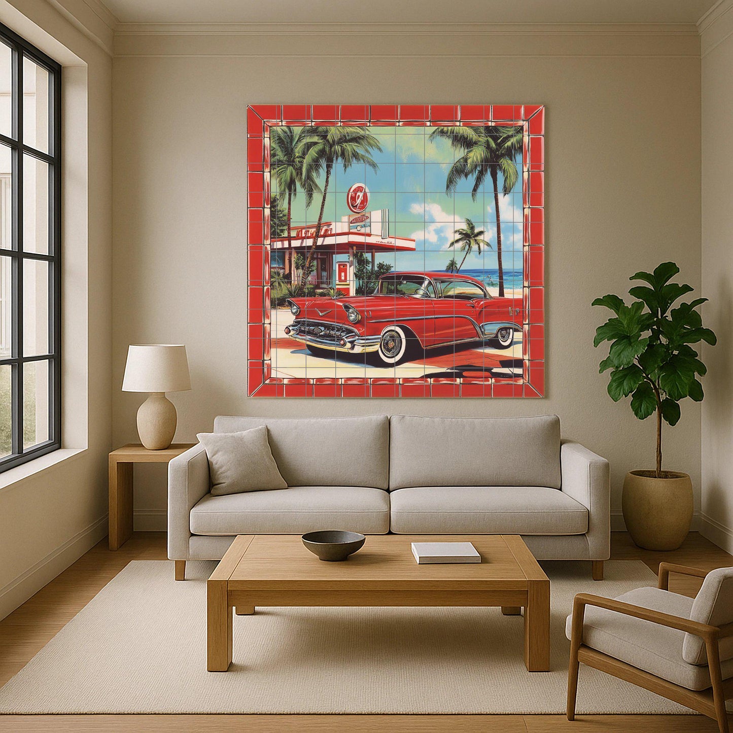 Coche Retro — Fliesen-Wandbild aus Keramik · Dekoratives Muster-Wandbild