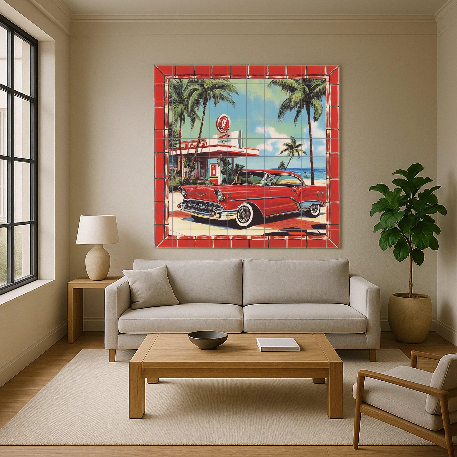 Coche Retro — Fliesen-Wandbild aus Keramik · Dekoratives Muster-Wandbild