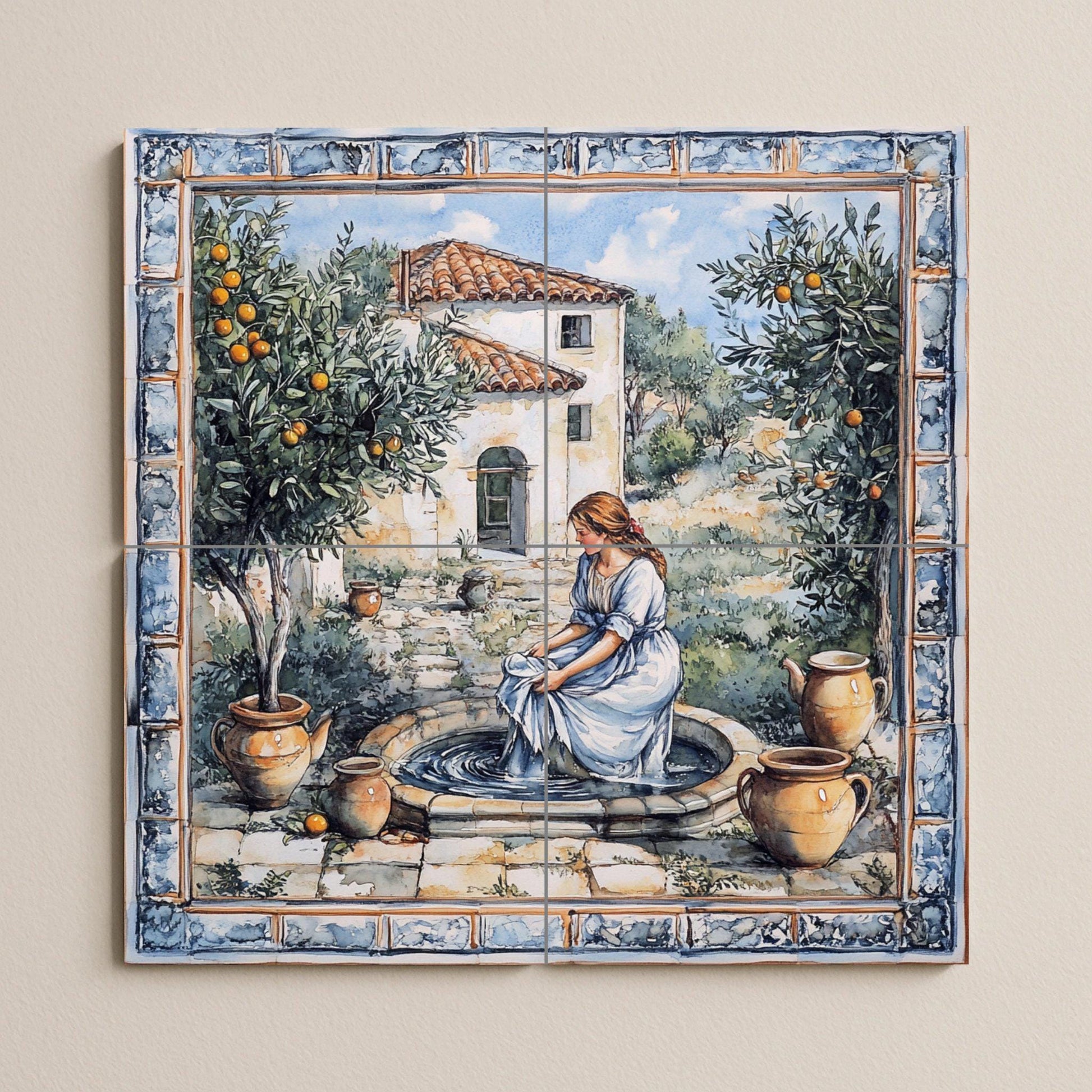 Courtyard Mediterranean — Kitchen & Country Scene · Ceramic Tile Mural