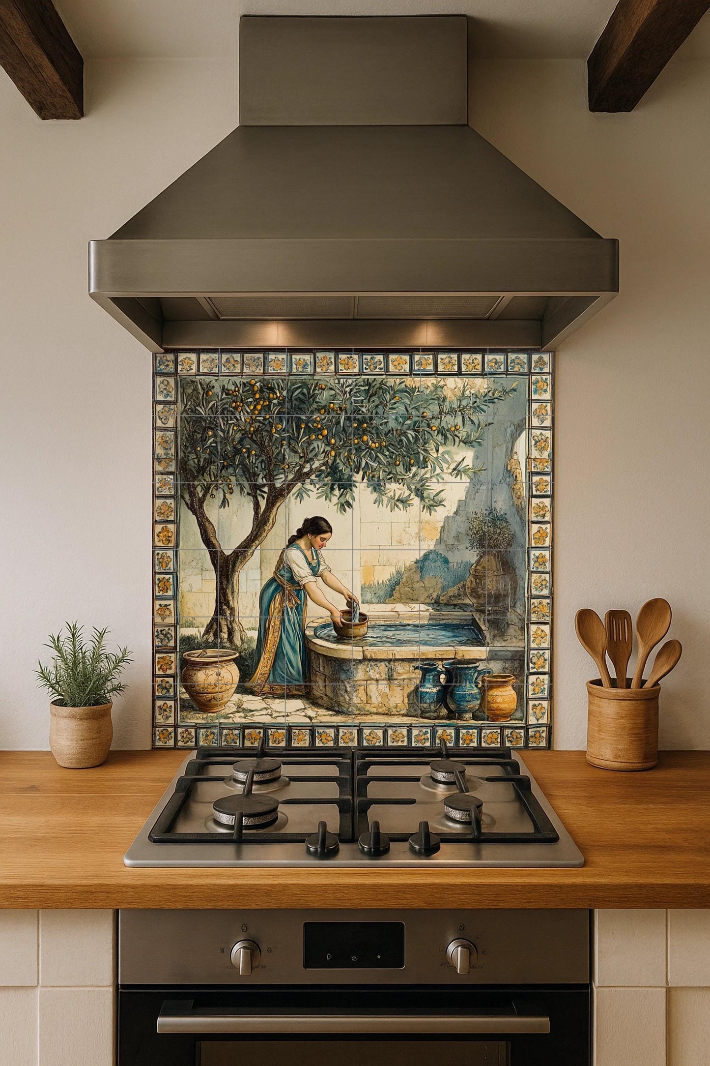 Una fuente mediterránea — Paysage Botanique, Art Mural en Céramique